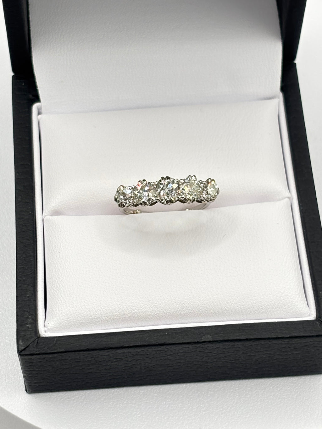 Antique Edwardian 2.00 Carat Old Mine Cut Diamond Five Stone Platinum Ring