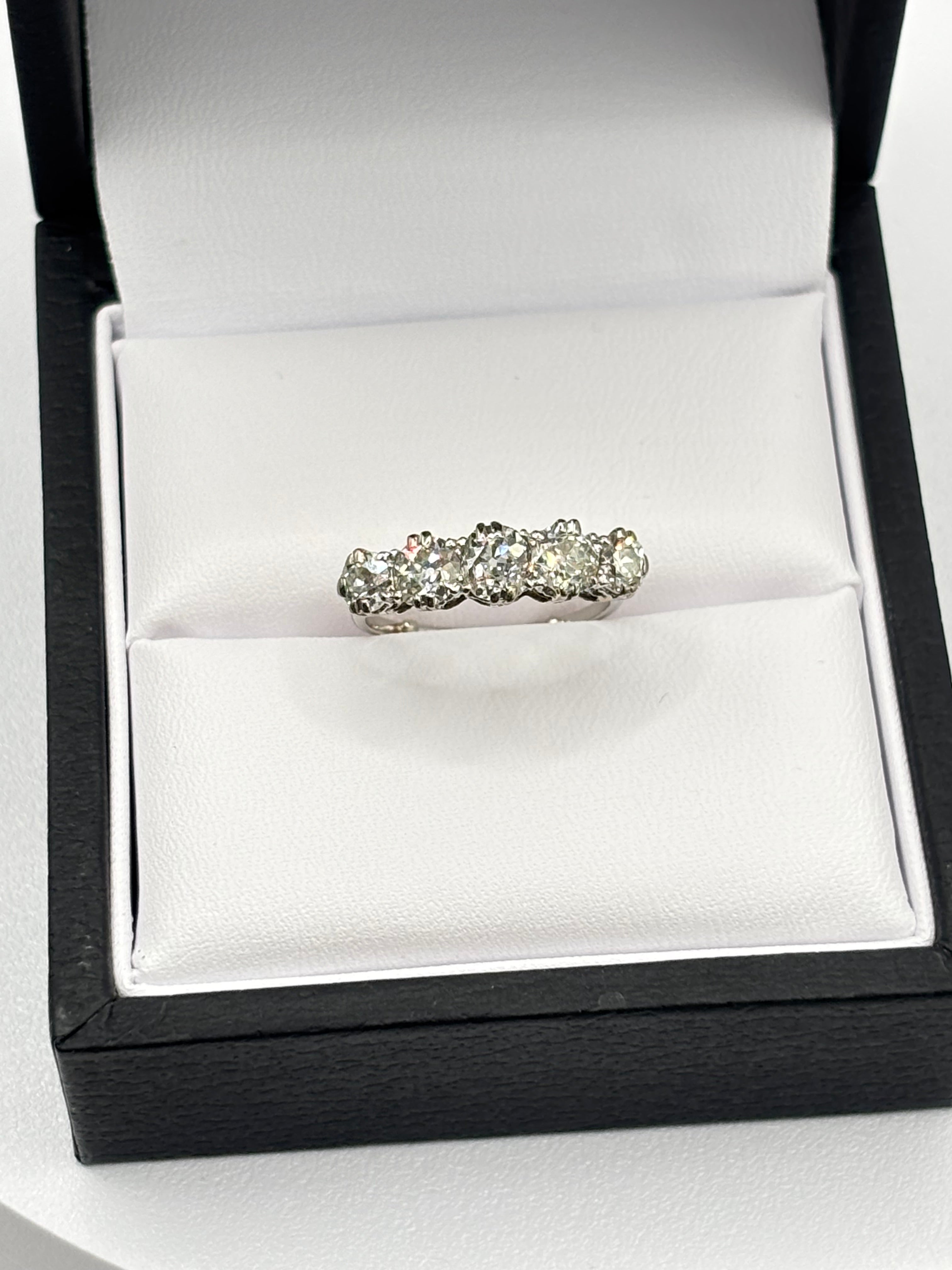 Antique Edwardian 2.00 Carat Old Mine Cut Diamond Five Stone Platinum Ring