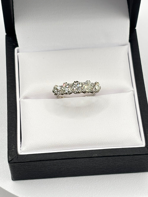 Antique Edwardian 2.00 Carat Old Mine Cut Diamond Five Stone Platinum Ring
