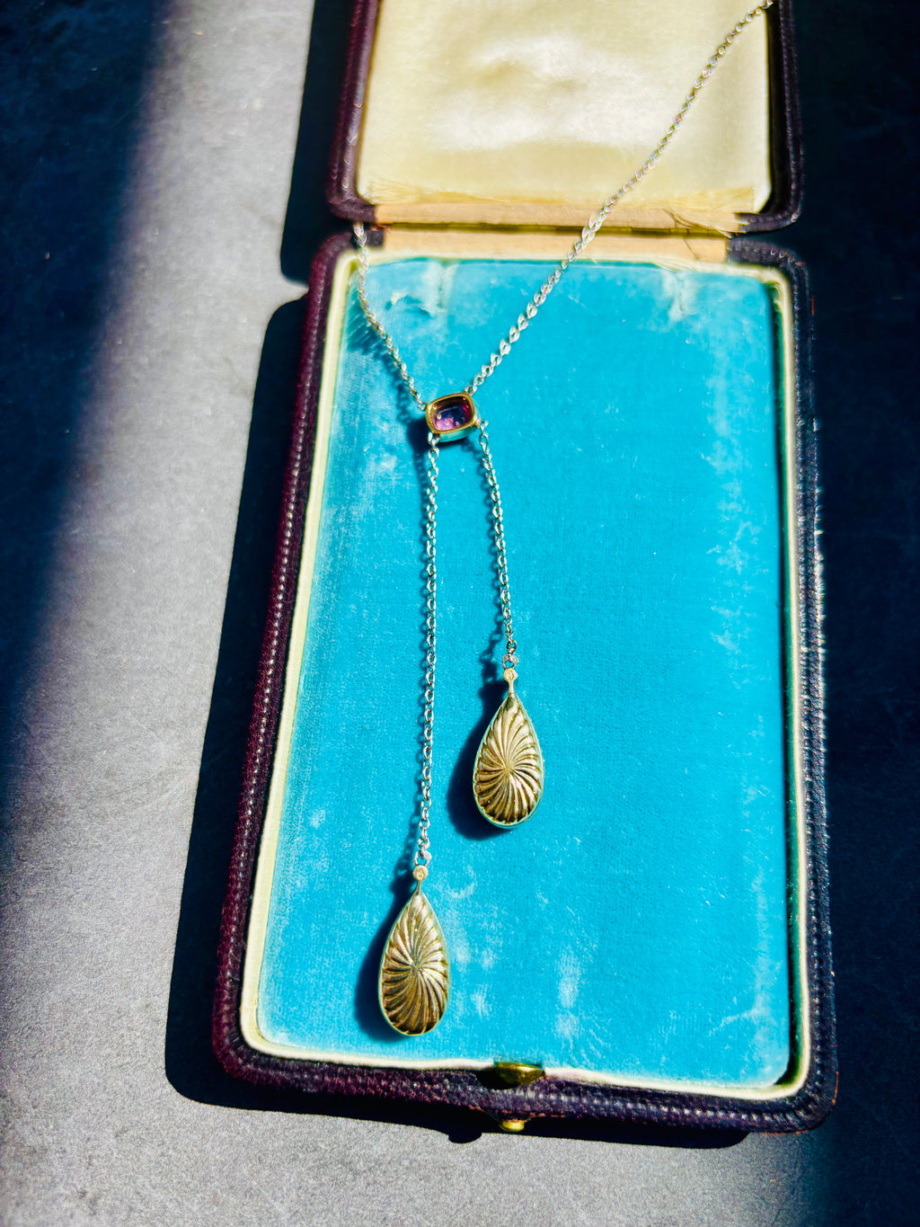 Antique French Edwardian Aquamarine, Pink Tourmaline, Morganite Diamond Negligee Necklace