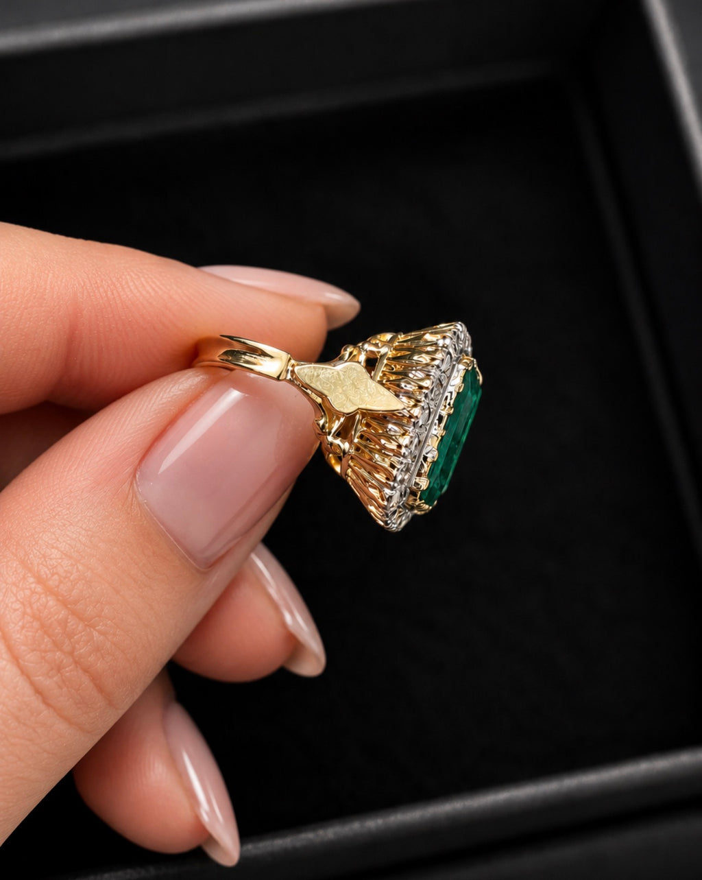 Important 11 Carat Russian Emerald Vintage Diamond Ring 18ct Gold, London 1975