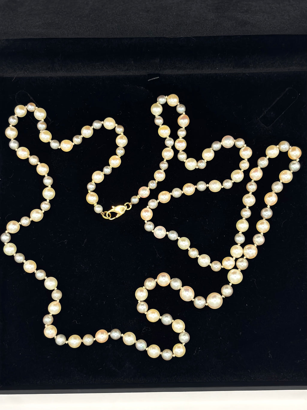 Vintage Two Tone Long Cultured Pearl Necklace 120 cm, 18K Gold Clasp - made in Italy