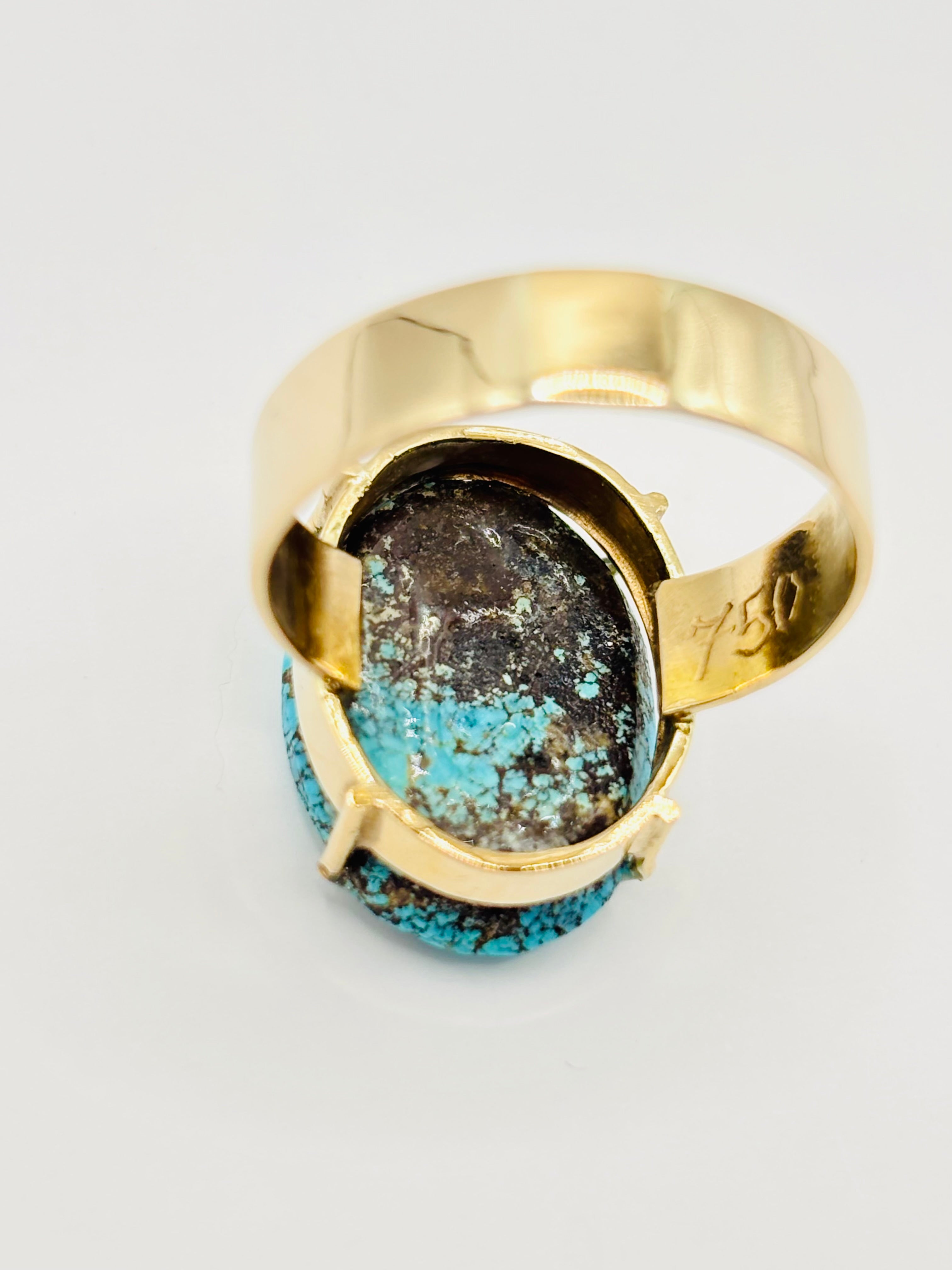 Vintage 18 Karat Gold Large Natural Turquoise Cabochon Statement Ring, Circa 1970
