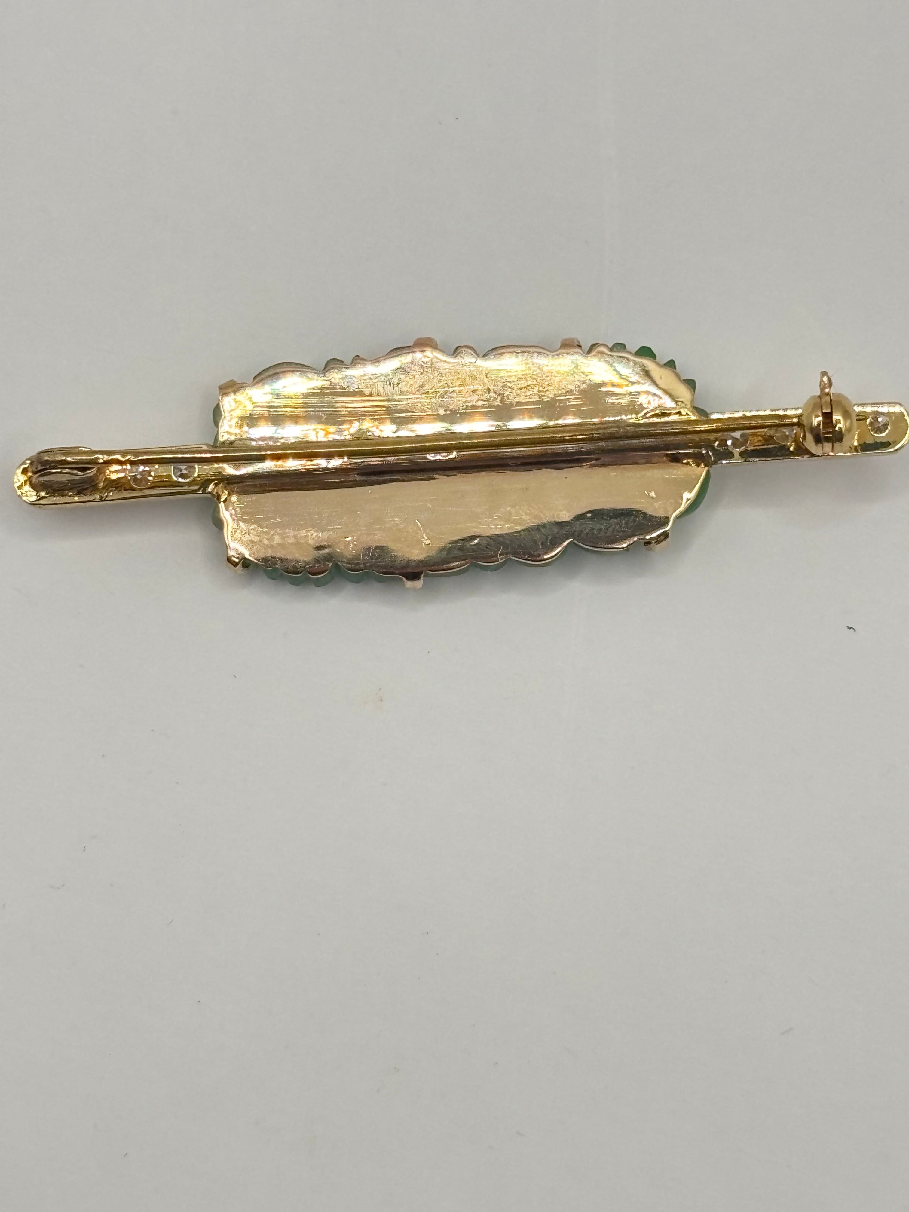 Natural Jadeite Jade and Diamond Brooch, Chinese Carved Jade & Gold, GCS Tested