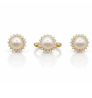 Vintage Pearl and Diamond Cluster Ring and Earrings Suite, 18ct Gold, Circa 1987