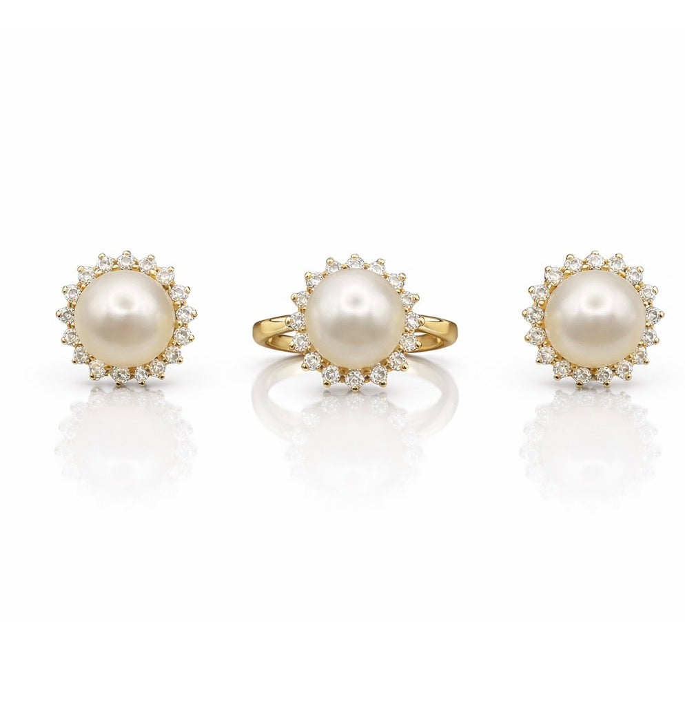 Vintage Pearl and Diamond Cluster Earrings, 9mm Pearls, 18ct Gold
