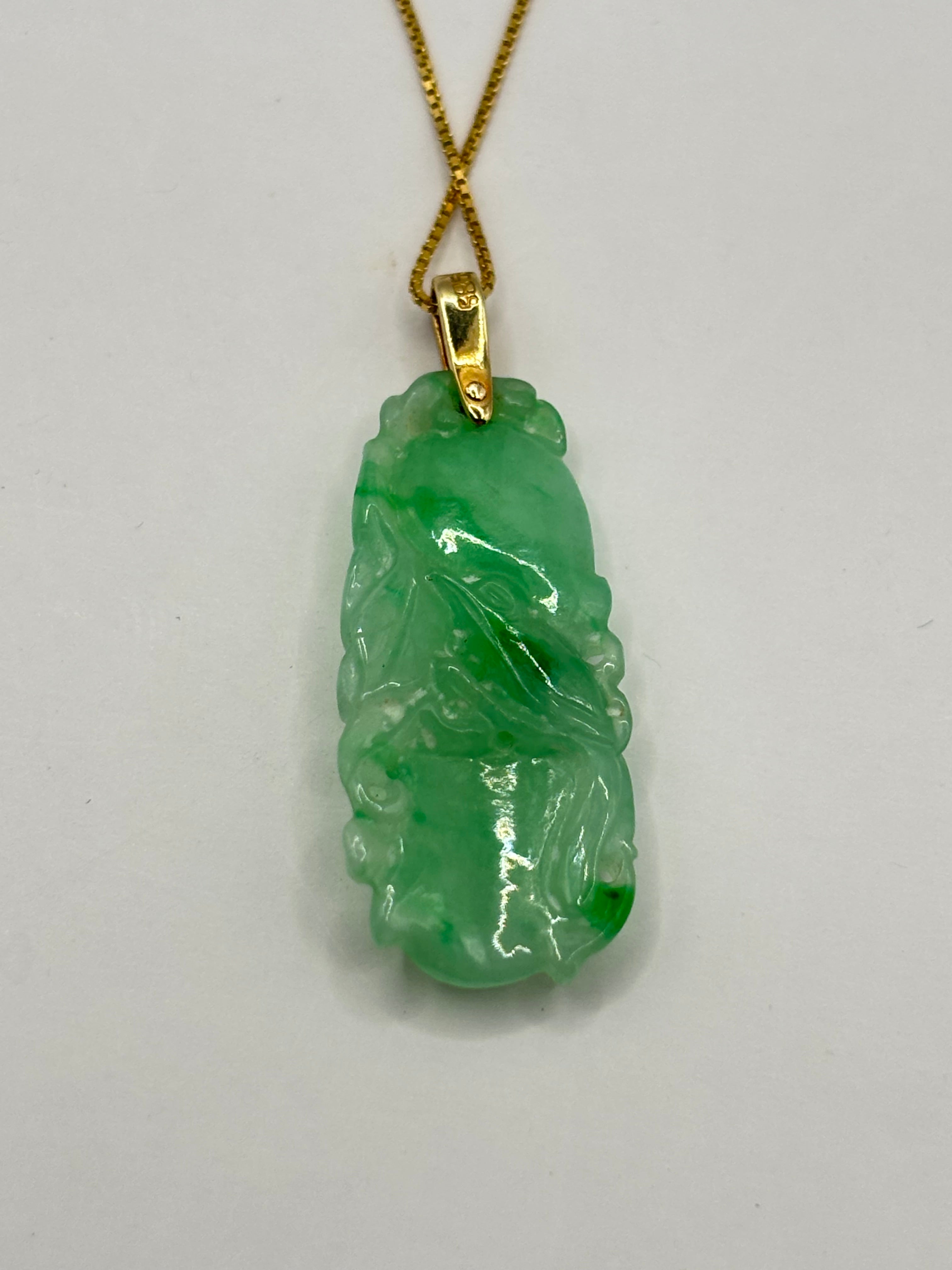 Natural Type A Jadeite Jade Carved Fruit Pendant, 14K Gold & Diamond, GCS Tested