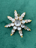 Antique Victorian 18K Gold Moonstone Eight-Ray Star Brooch, Circa 1890