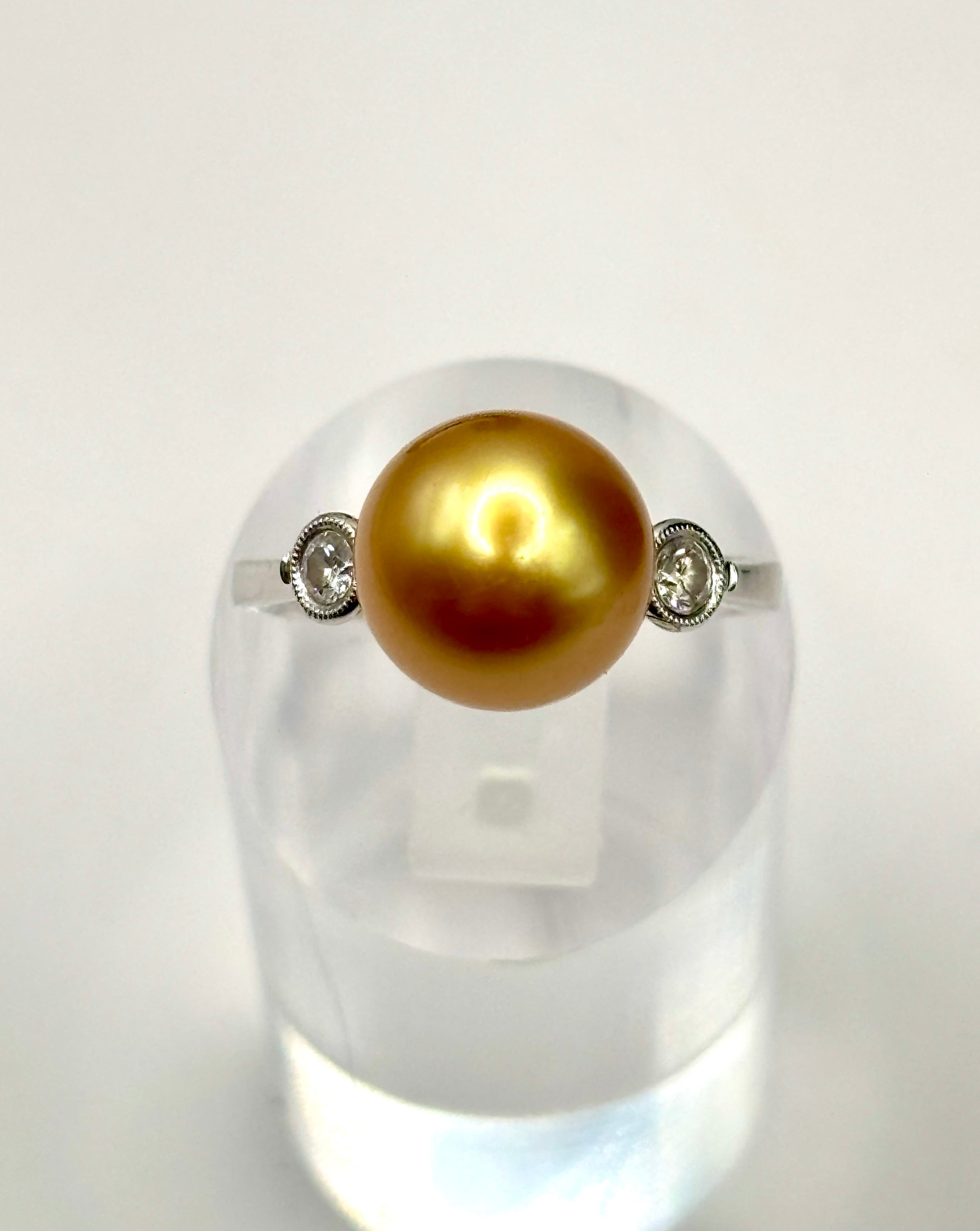 Golden South Sea Pearl and Diamond Necklace and Ring Suite 18K