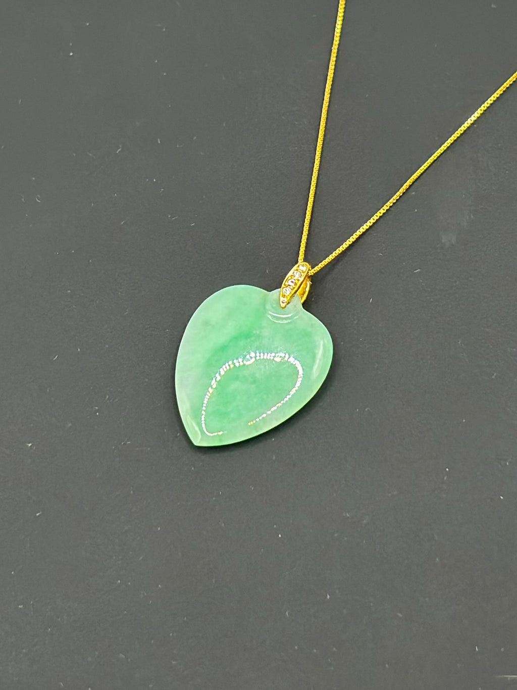 Natural Untreated Jadeite Jade Heart Pendant Diamonds 14K Gold GCS Certified