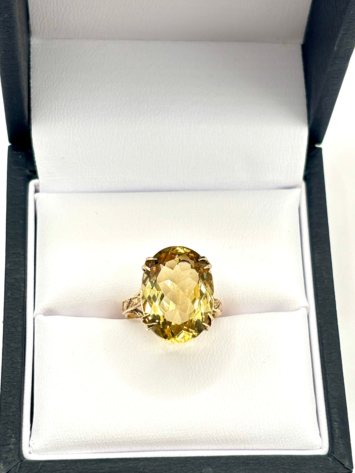 Vintage 1963 William Greenwood Gold Citrine Cocktail Ring