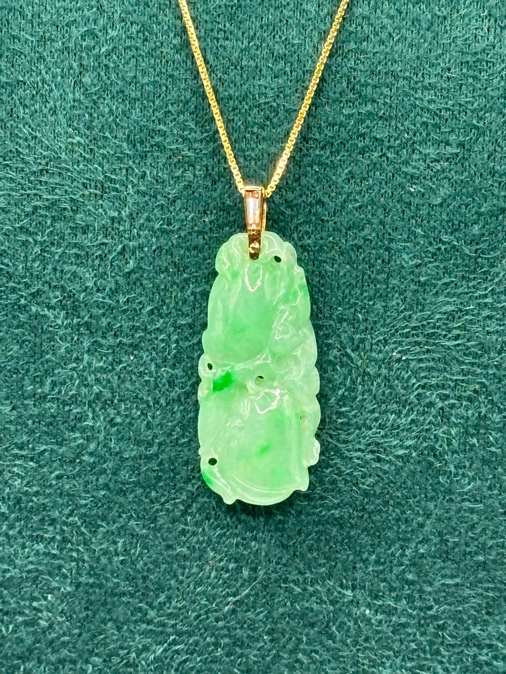 Natural Type A Jadeite Jade Carved Fruit Pendant, 14K Gold & Diamond, GCS Tested