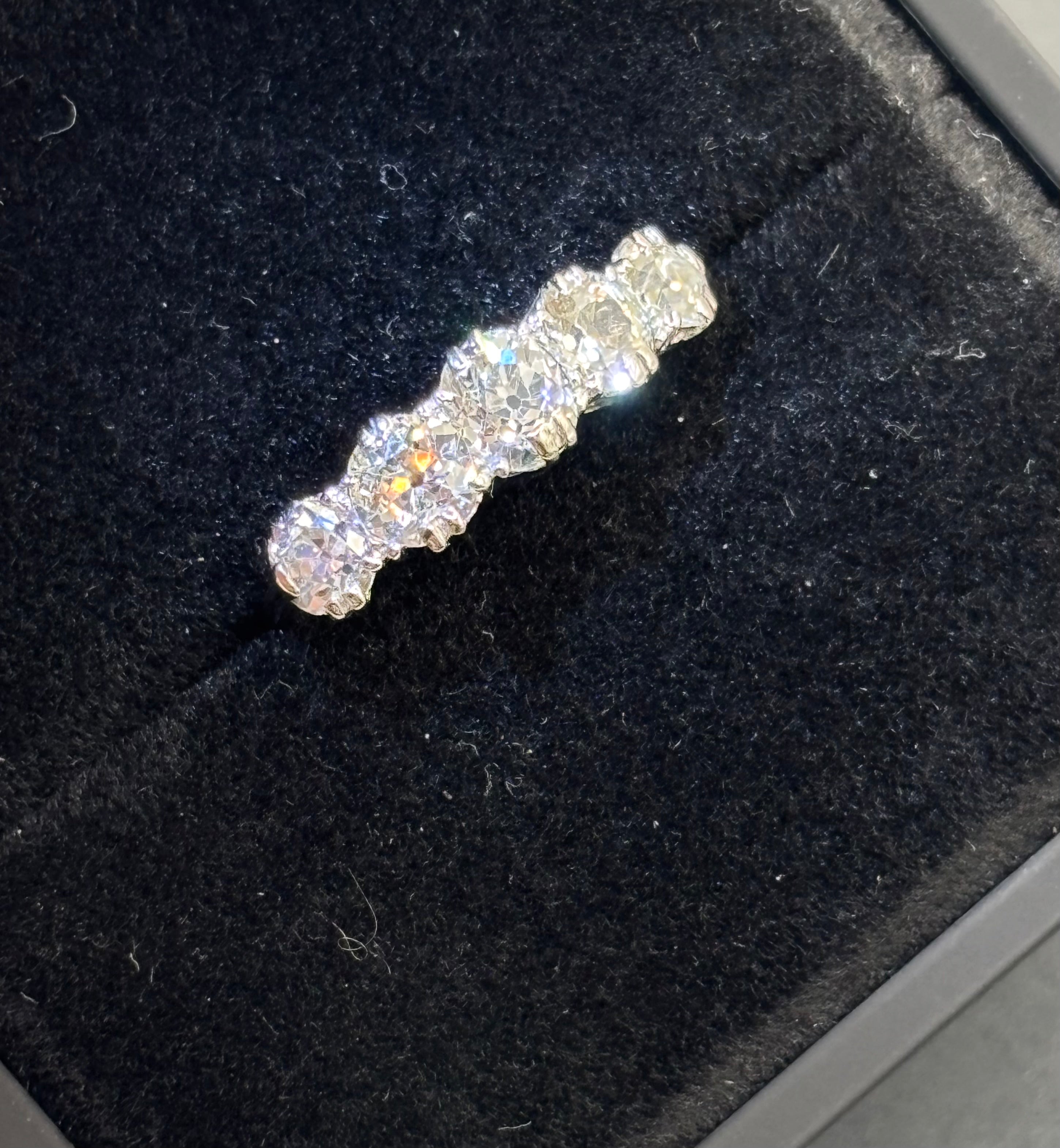 Antique Edwardian 2.00 Carat Old Mine Cut Diamond Five Stone Platinum Ring