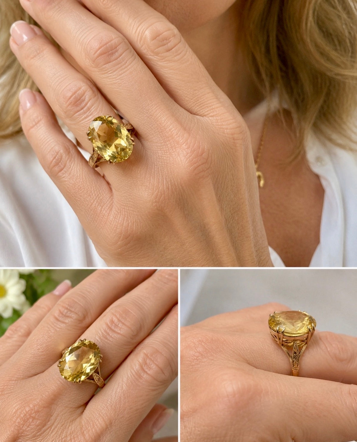 Vintage 1963 William Greenwood Gold Citrine Cocktail Ring