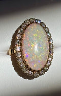 Vintage Large 8.50 carats Australian White Opal Diamond Cluster Ring in 18K Gold