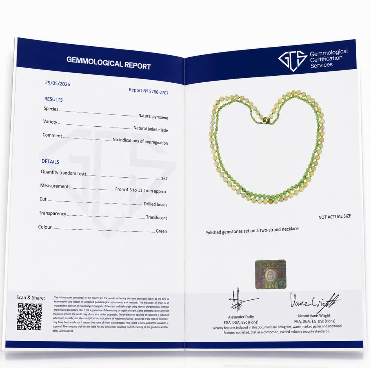 Certified Double Strand Natural Jade Bead Necklace, 14k Diamond Pearl Clasp, Statement Piece