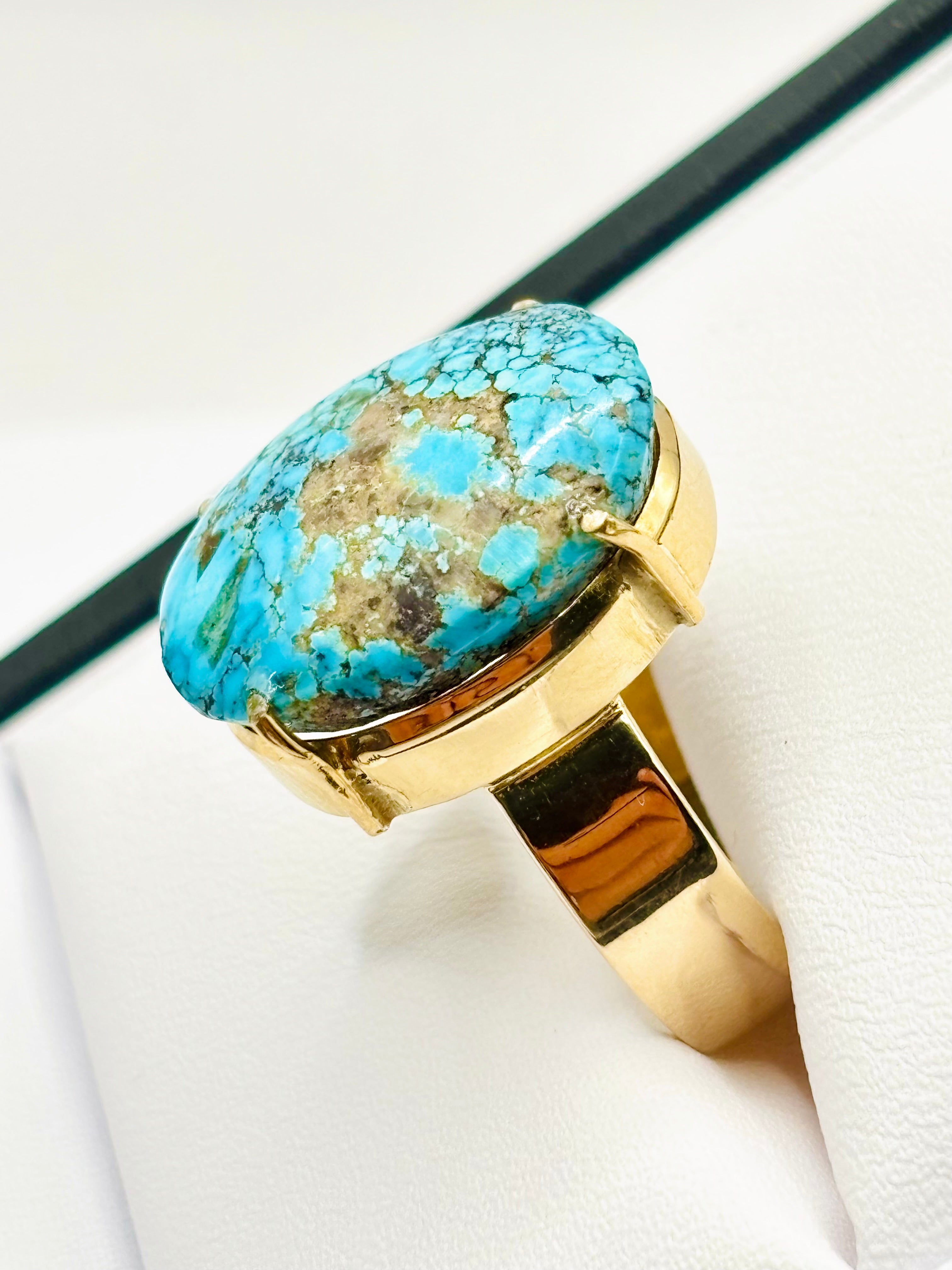 Vintage 18 Karat Gold Large Natural Turquoise Cabochon Statement Ring, Circa 1970