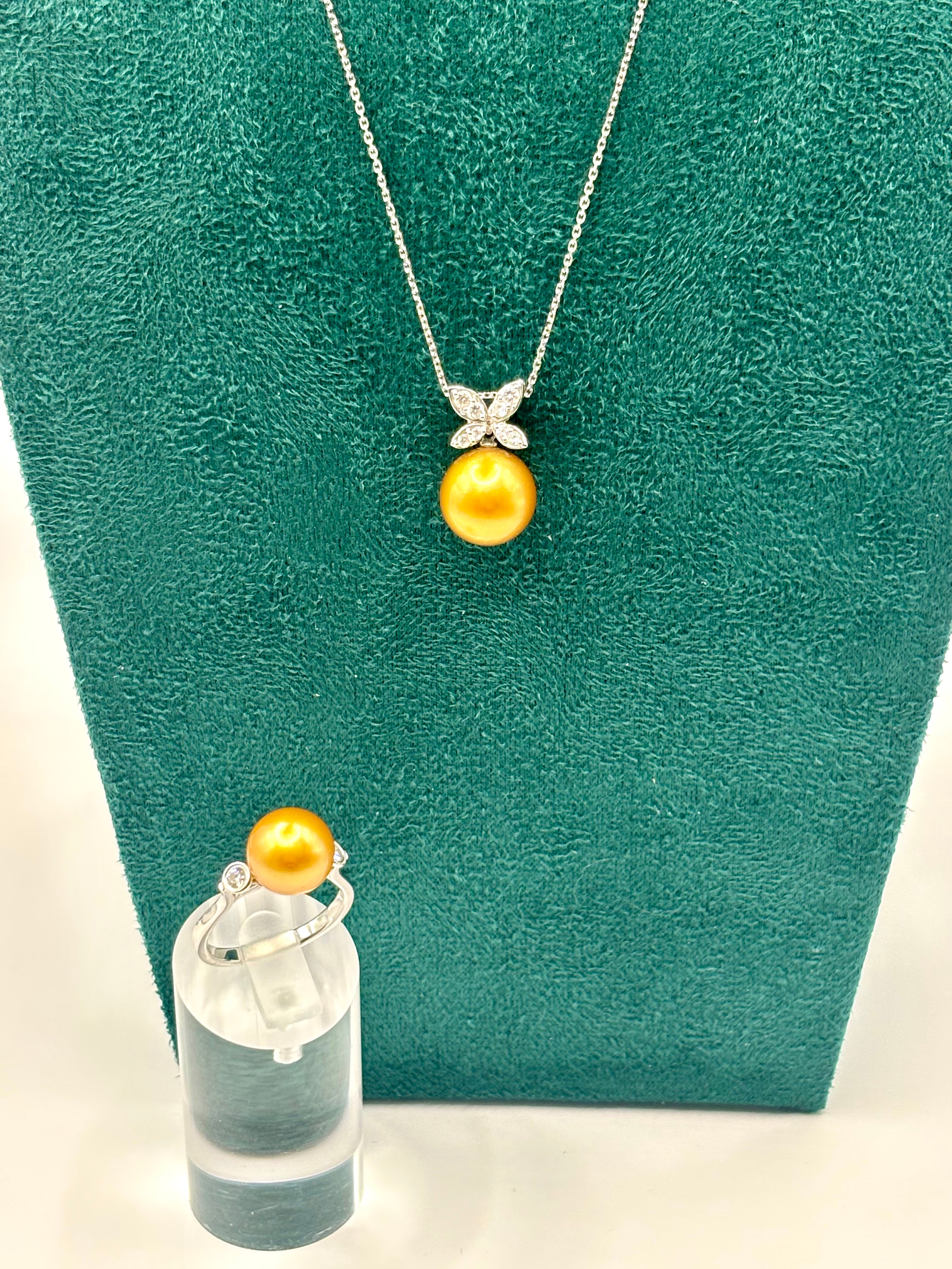 Golden South Sea Pearl and Diamond Necklace and Ring Suite 18K