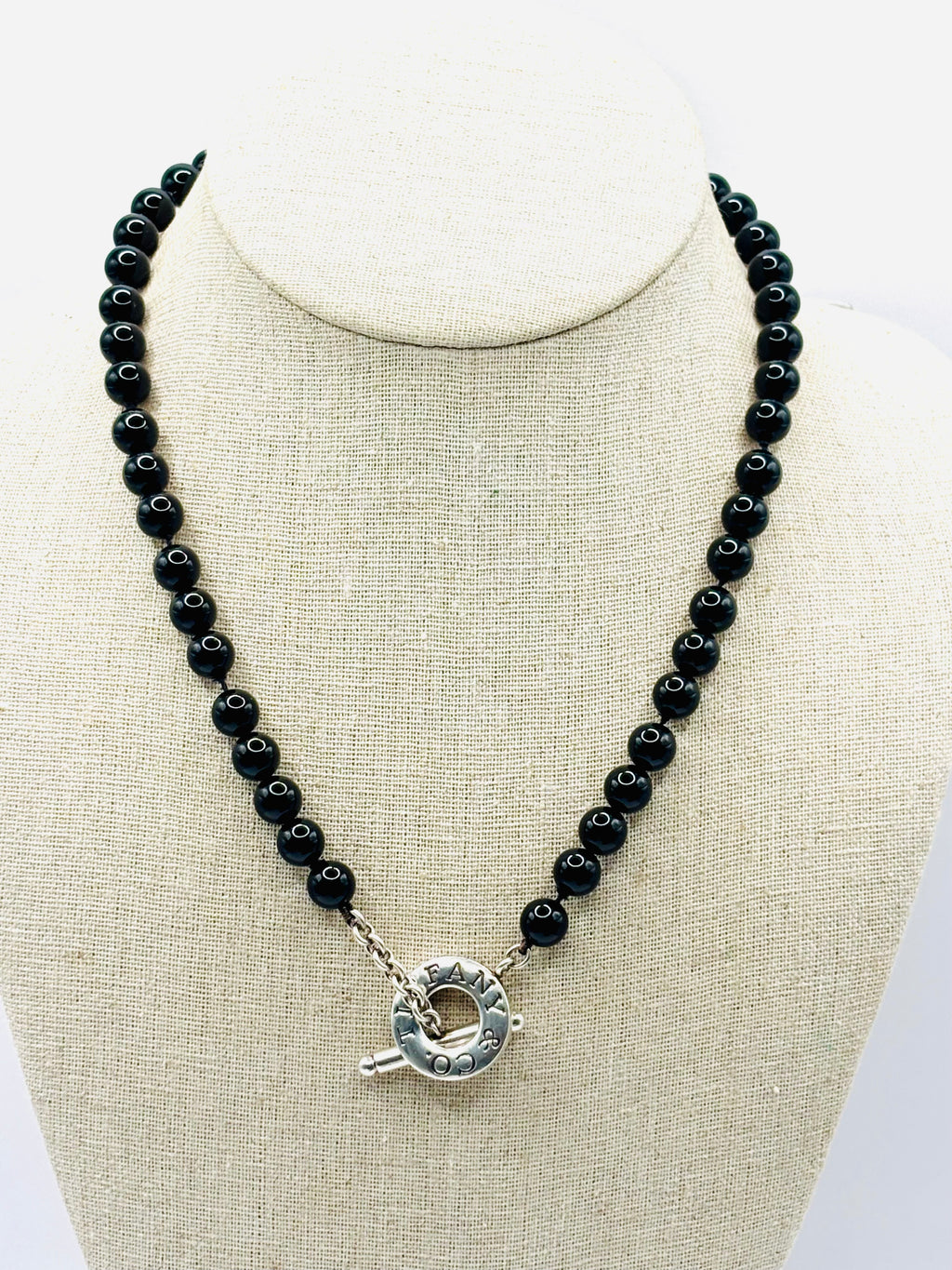 Tiffany & Co. 8mm Black Onyx Bead Necklace in Sterling Silver