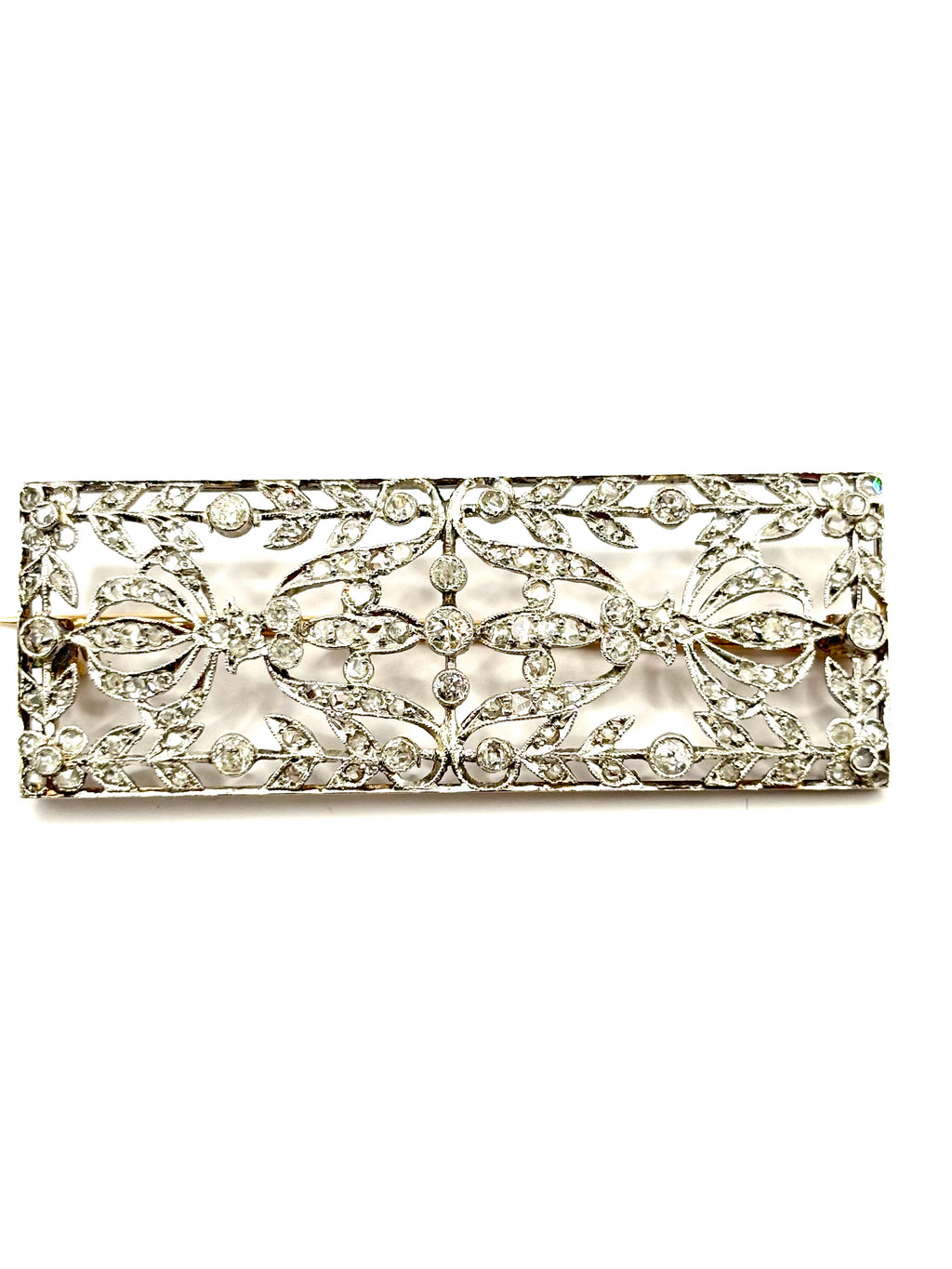 Early 20th-Century Old-Cut Diamond Platinum-Topped 14 Karat Gold Plaque Brooch