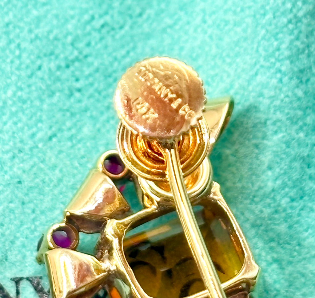 Tiffany & Co Retro 14 Karat Gold Citrine and Ruby Earrings, Circa 1940