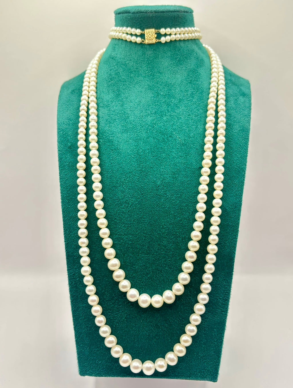 Vintage Graduated Cultured Pearl Double Opera Necklace with 14 Karat Gold Chisholm Hunter Clasp