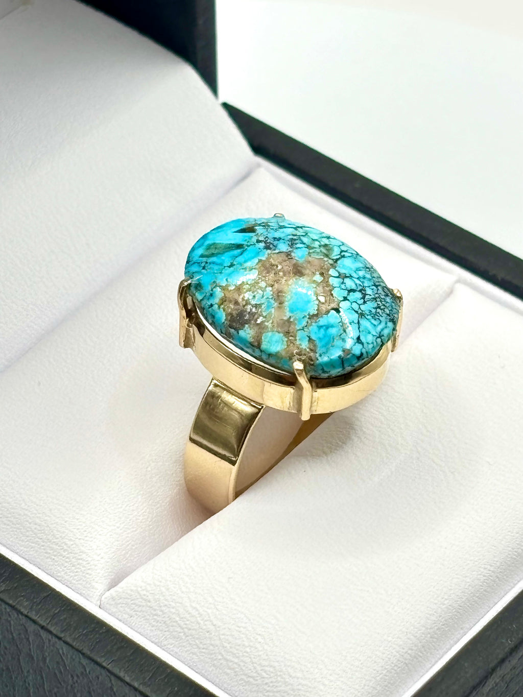 Vintage 18 Karat Gold Large Natural Turquoise Cabochon Statement Ring, Circa 1970