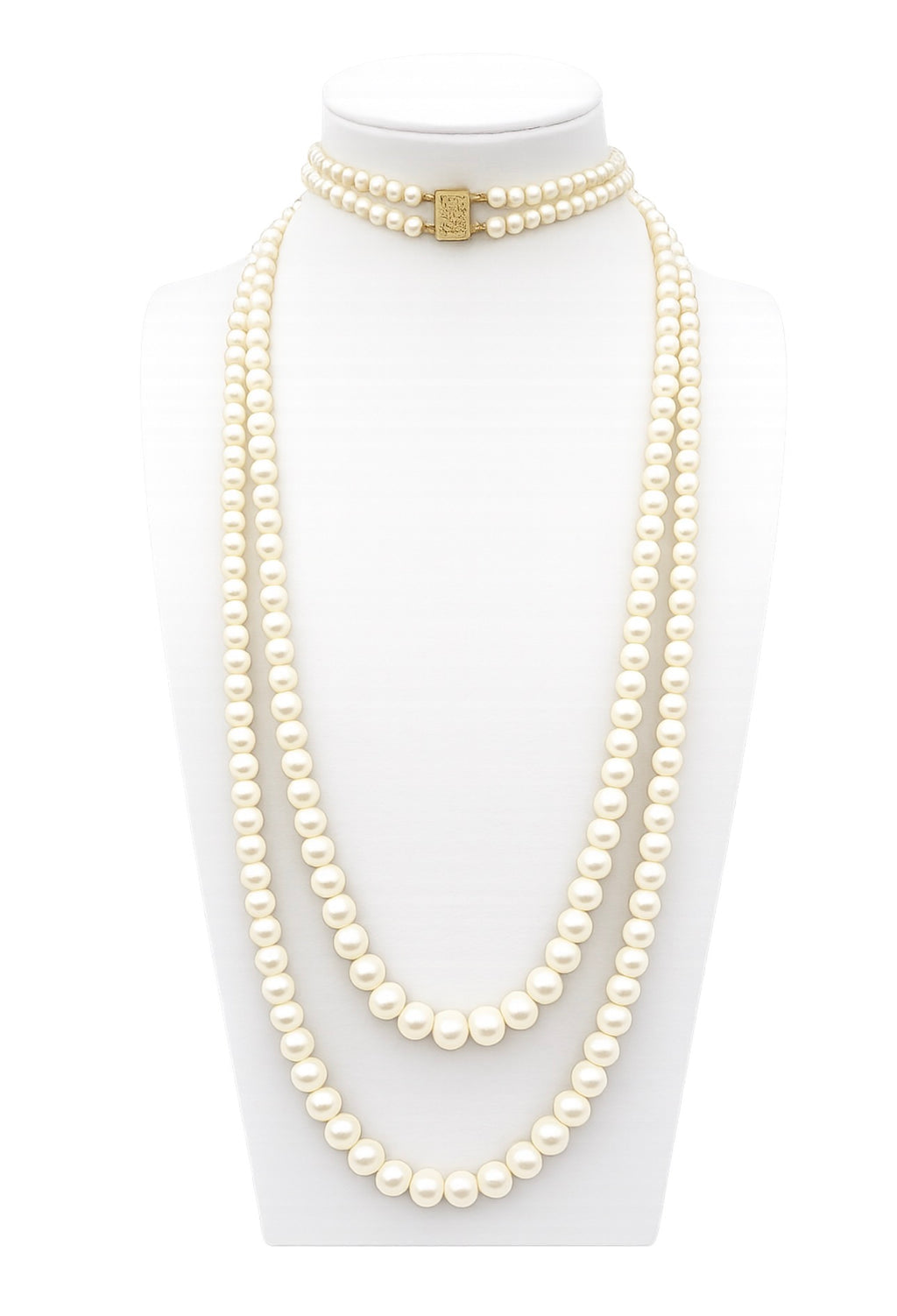 Vintage Graduated Cultured Pearl Double Opera Necklace with 14 Karat Gold Chisholm Hunter Clasp