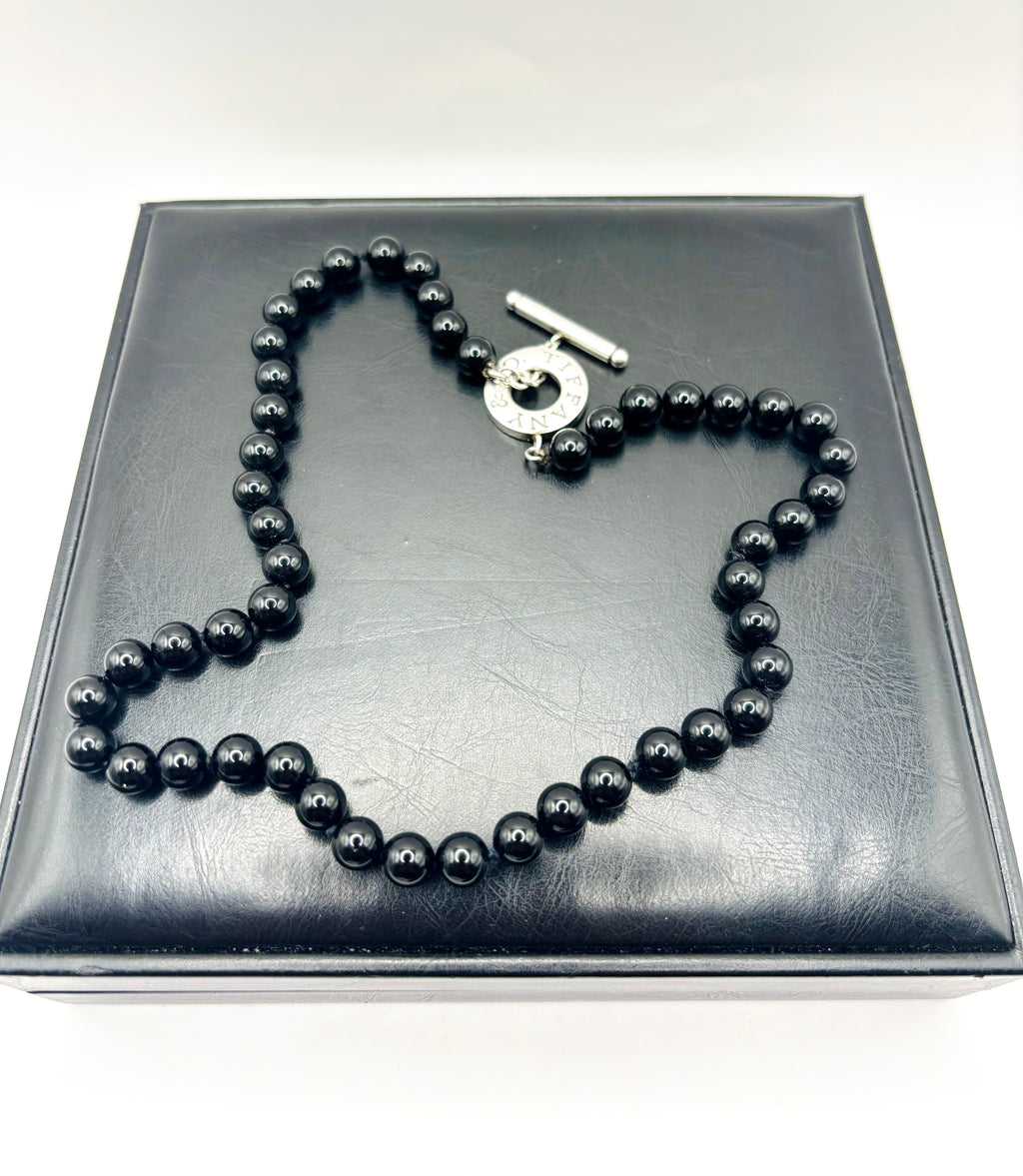 Tiffany & Co. 8mm Black Onyx Bead Necklace in Sterling Silver