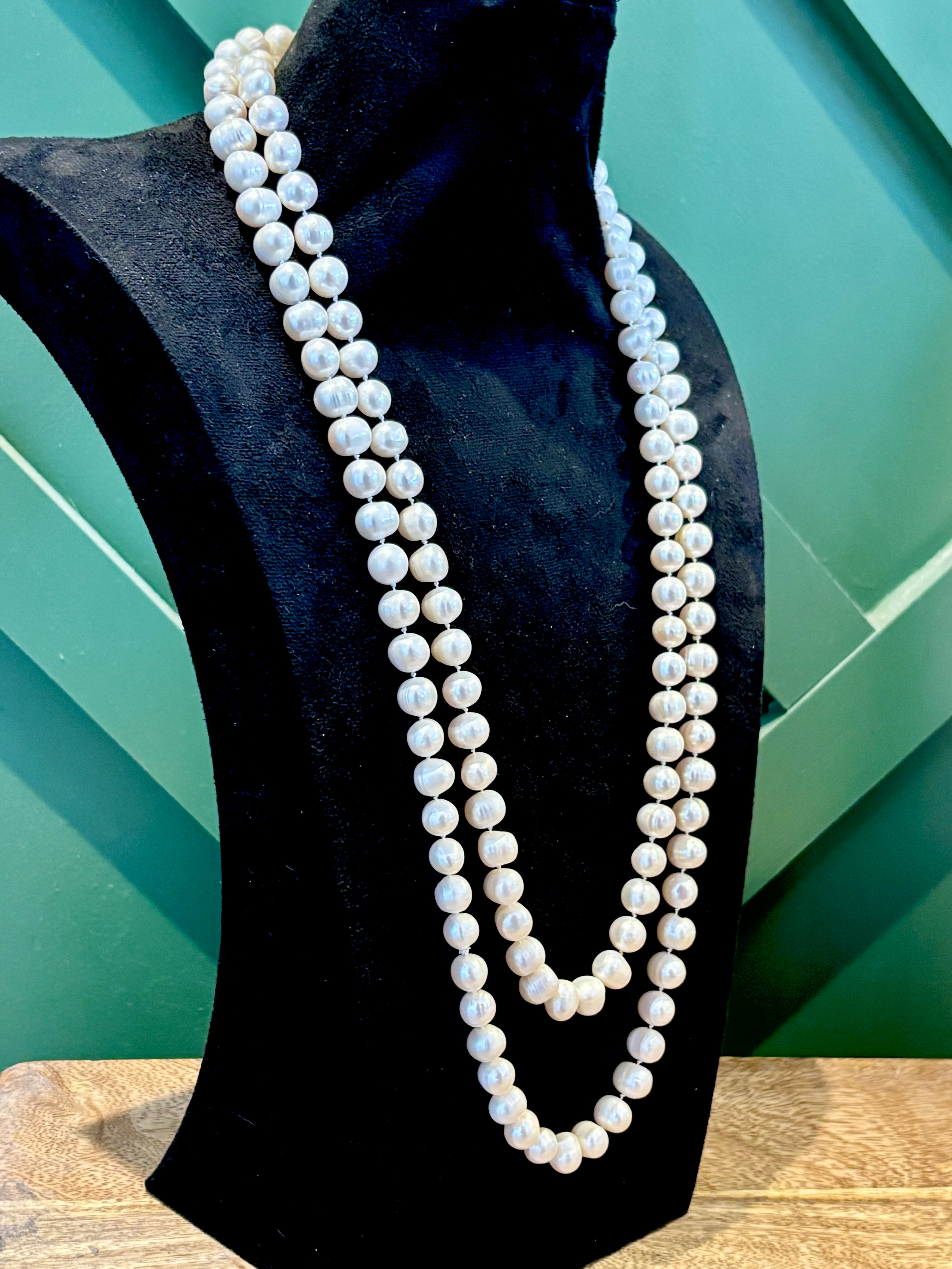 Vintage 60-Inch Endless Freshwater Pearl Rope Necklace, 136 Large Baroque Pearls