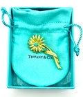 Vintage Tiffany & Co. France Turquoise Flower Brooch in Textured 18K Gold, 1960