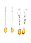 Long Architectural 18K Gold Citrine Briolette Diamond and Enamel Drop Earrings