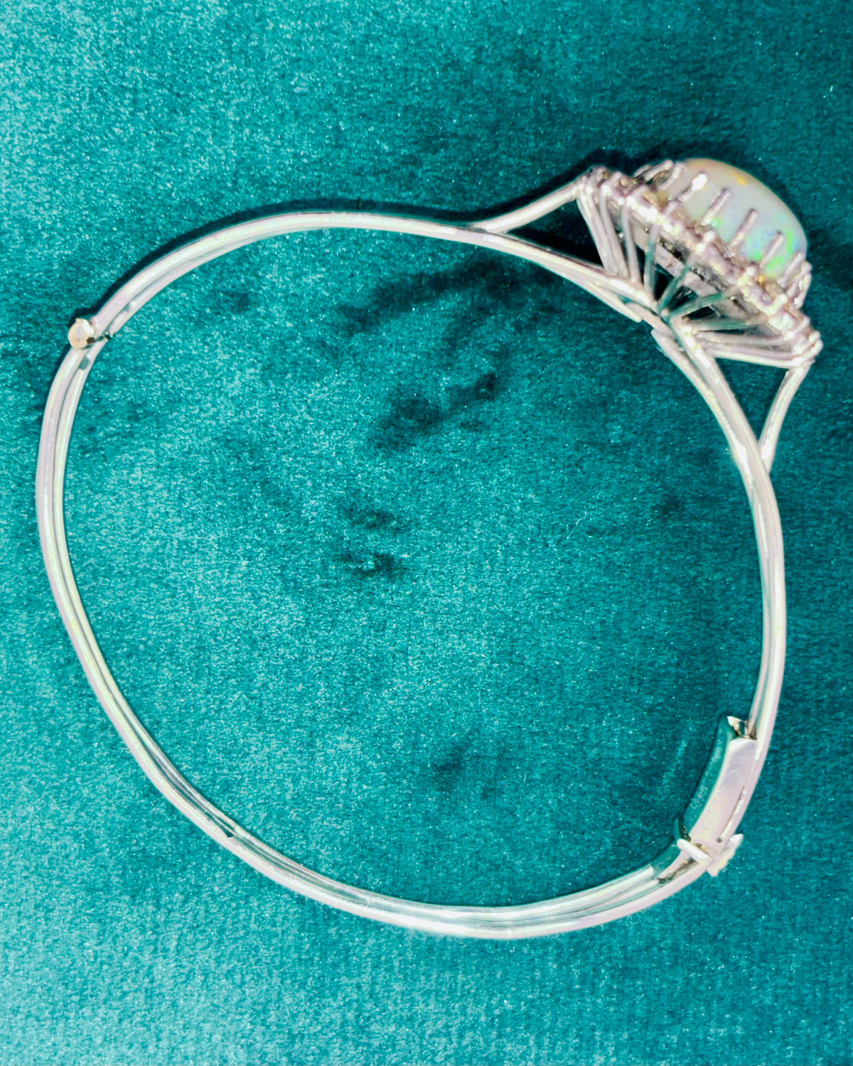 Vintage Opal Bangle 9.63 Carat Opal, 1.8 Carat Diamond 14K White Gold
