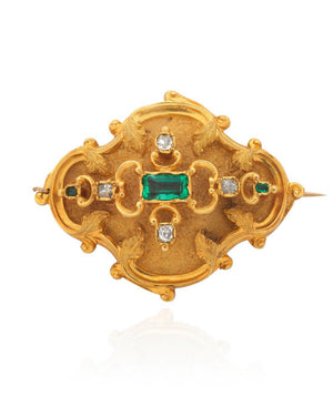 REGENCY EMERALD & DIAMOND 22K Brooch, Circa 1825-1835