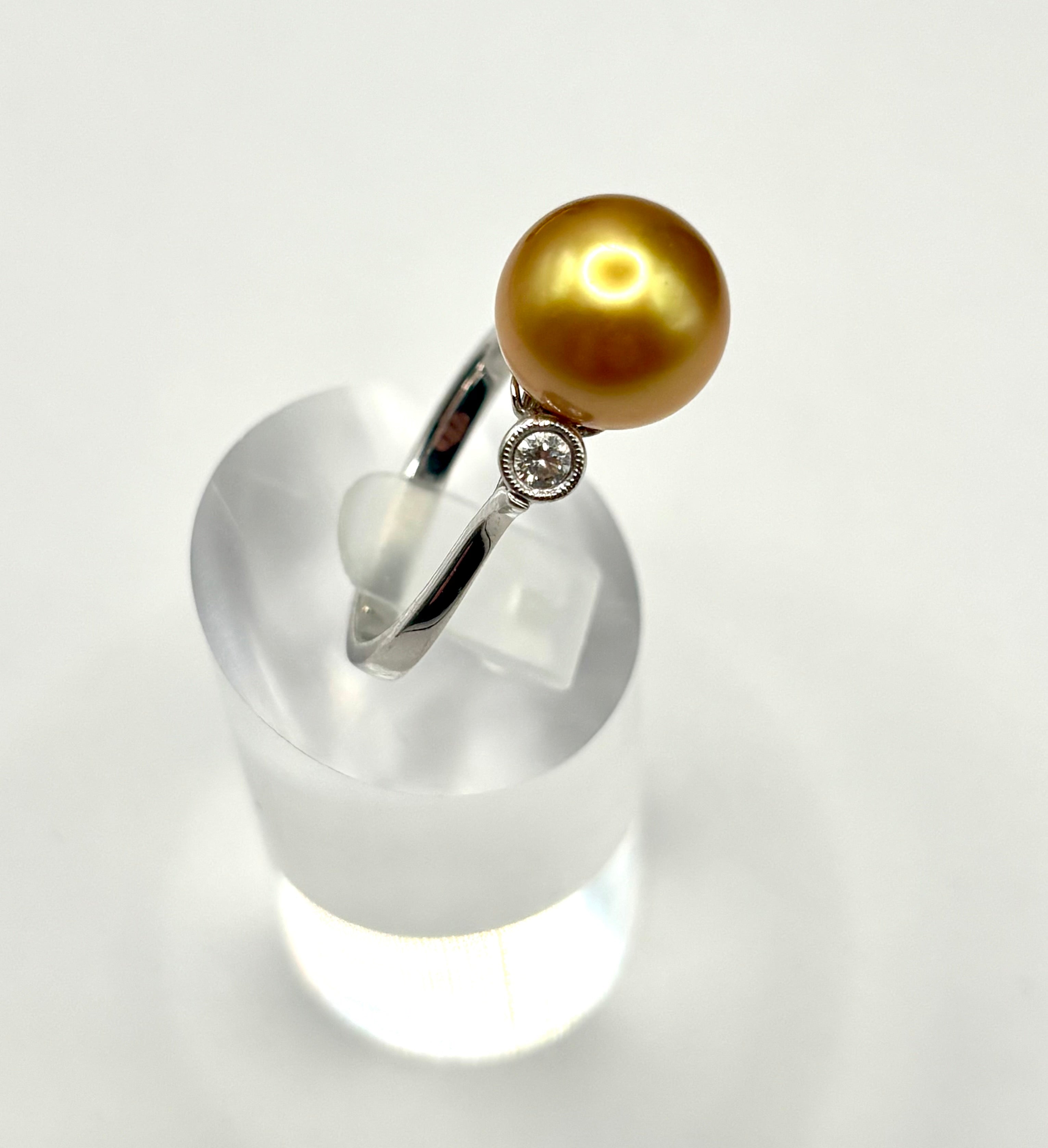 Golden South Sea Pearl and Diamond Necklace and Ring Suite 18K