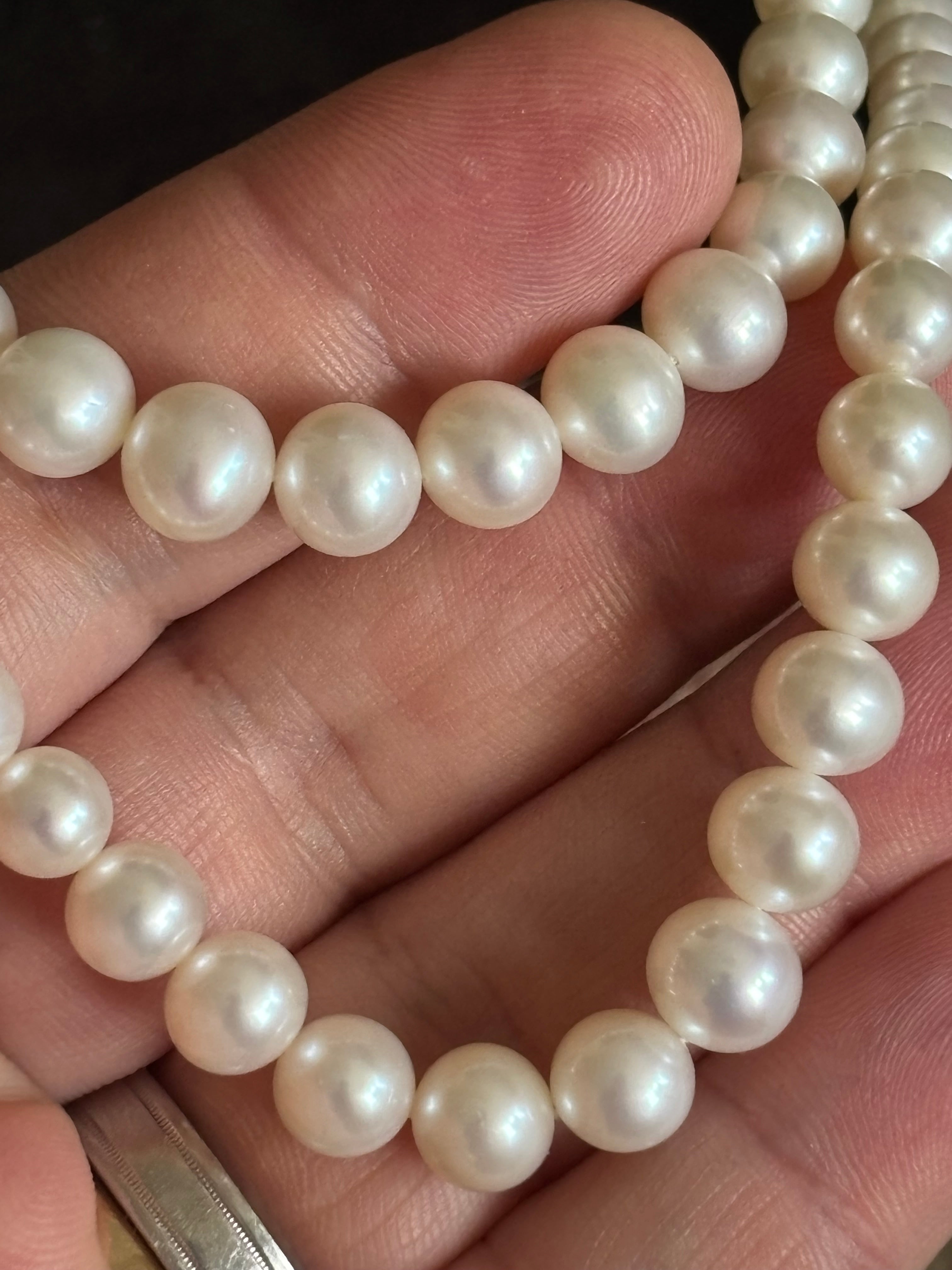Vintage Graduated Cultured Pearl Double Opera Necklace with 14 Karat Gold Chisholm Hunter Clasp