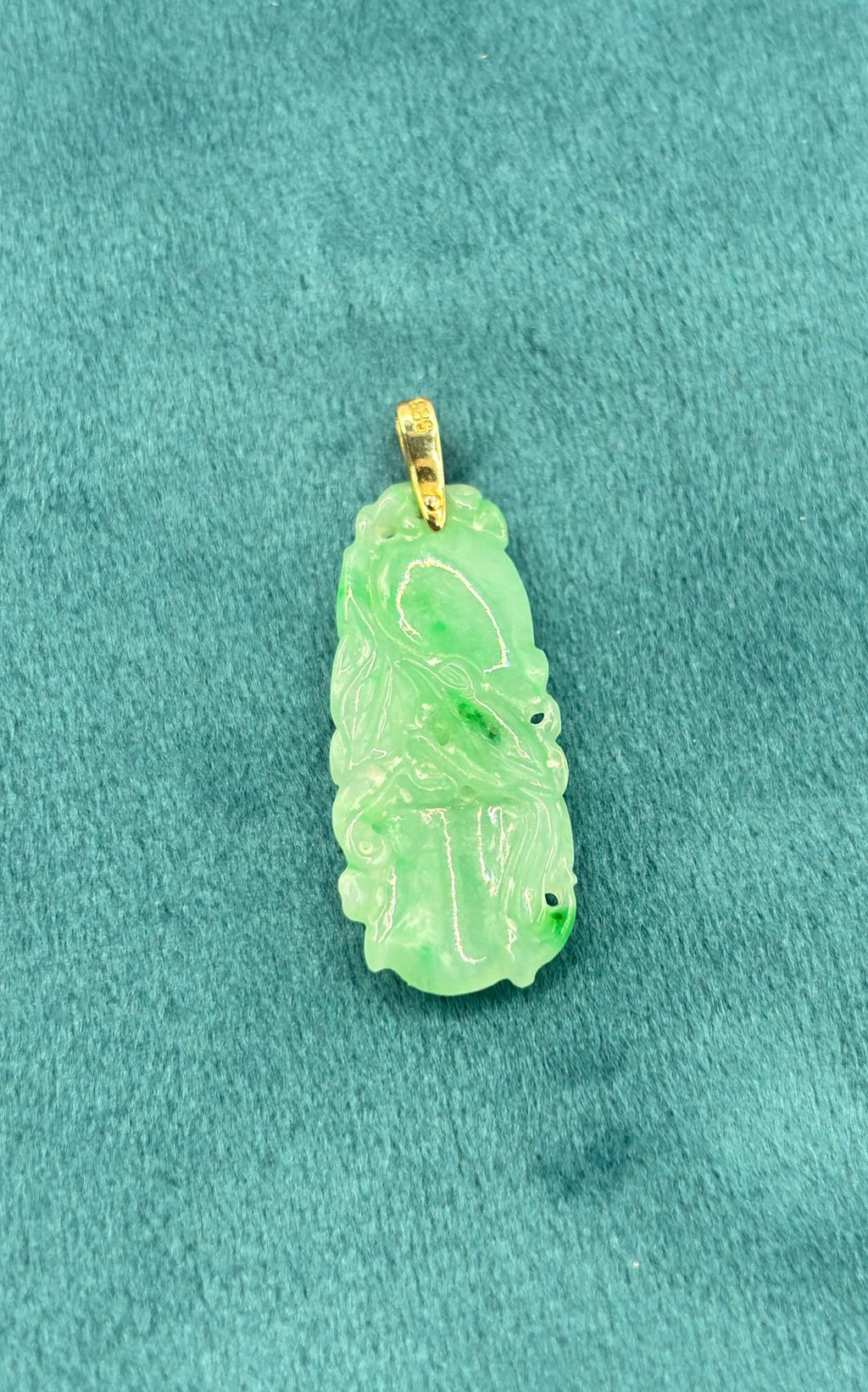 Natural Type A Jadeite Jade Carved Fruit Pendant, 14K Gold & Diamond, GCS Tested