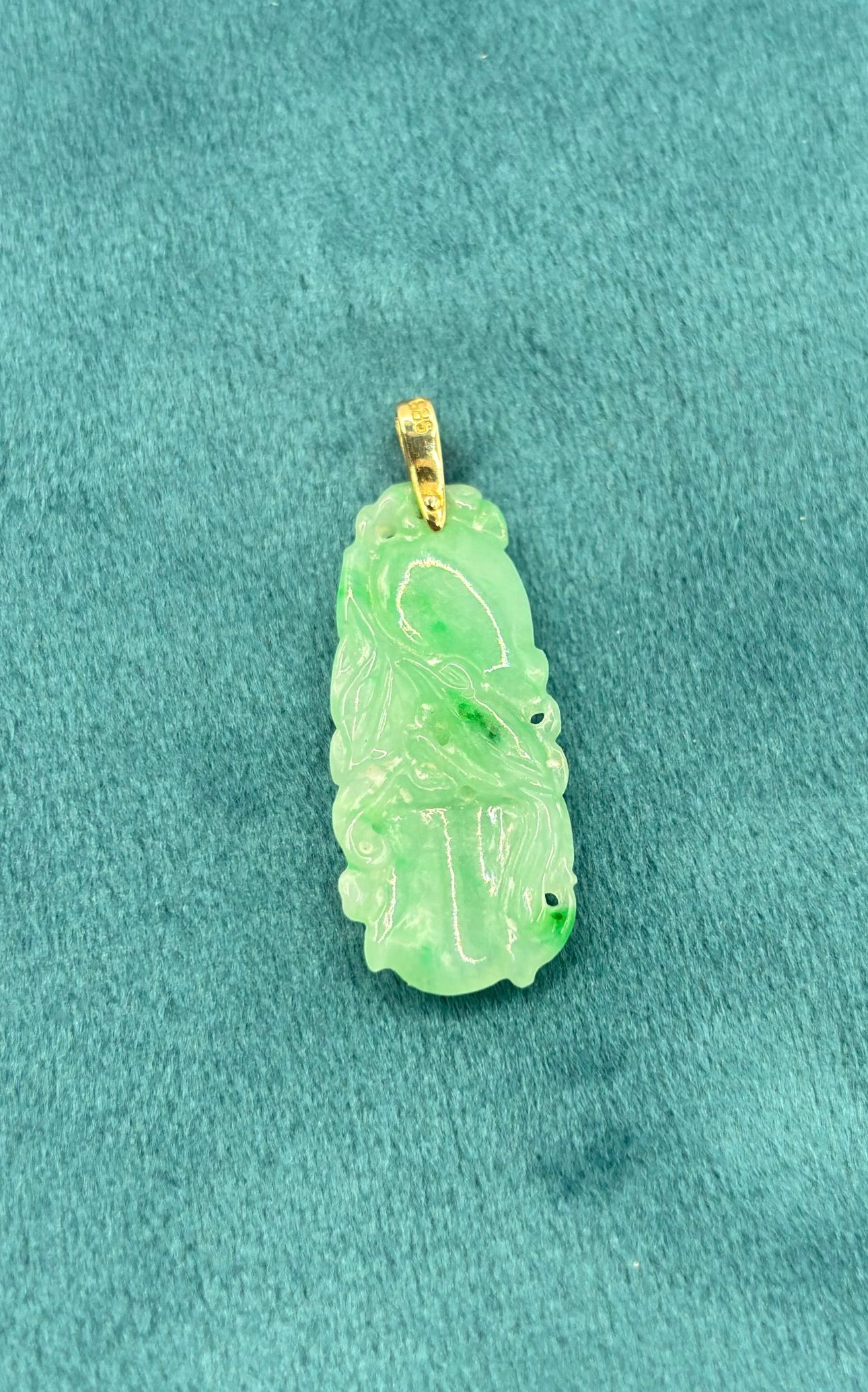 Natural Type A Jadeite Jade Carved Fruit Pendant, 14K Gold & Diamond, GCS Tested