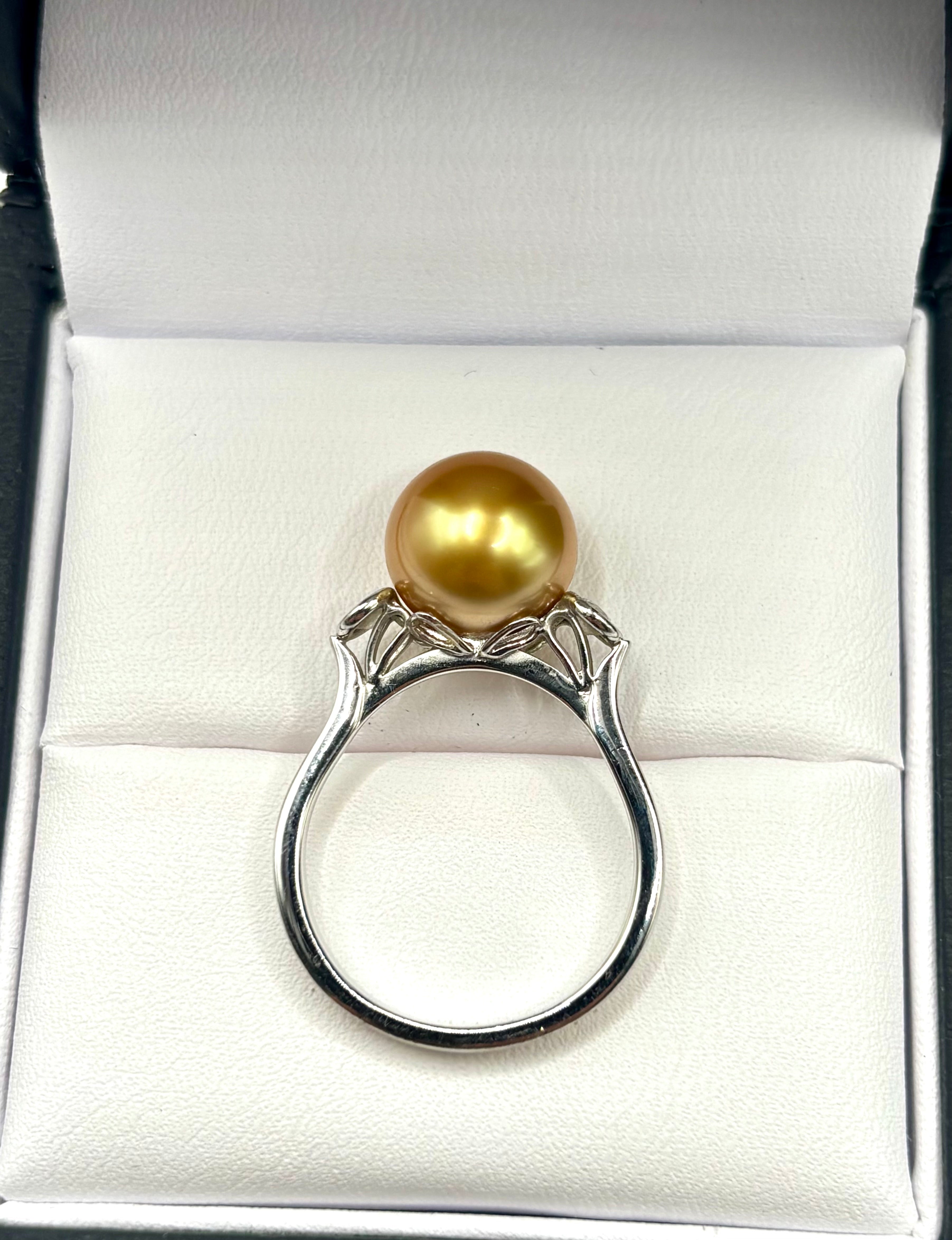 Golden South Sea Pearl and Diamond Necklace and Ring Suite 18K