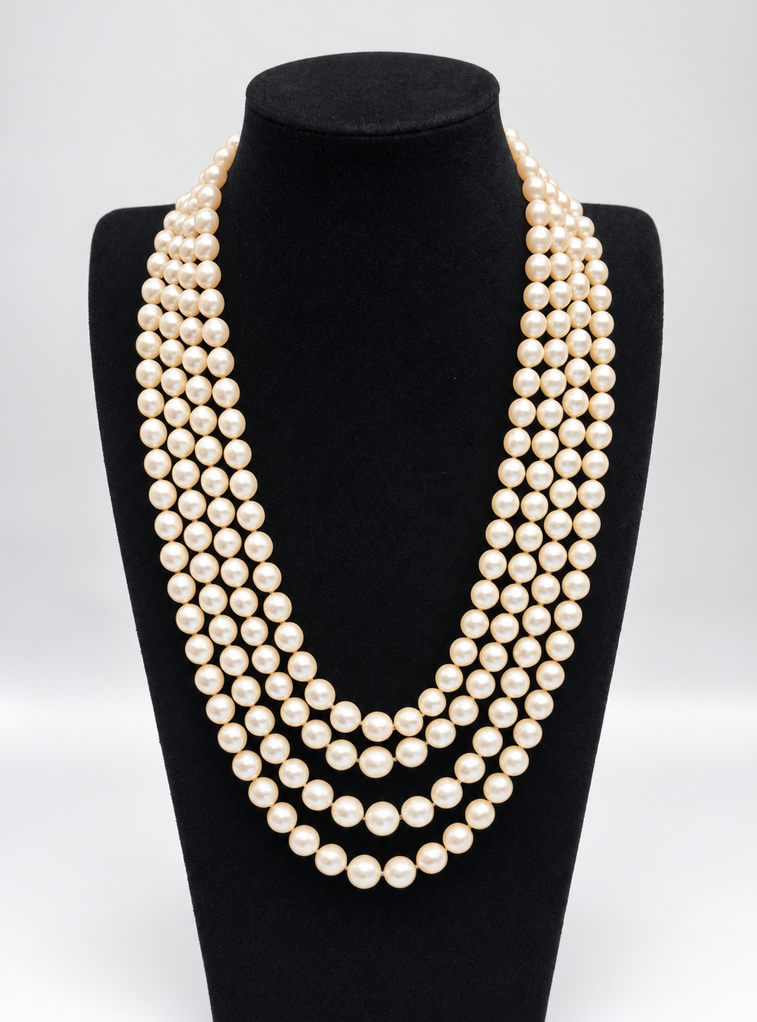 Long Vintage Four-Strand Akoya Pearl Necklace Art Deco Diamonds & Platinum Clasp 1950’s