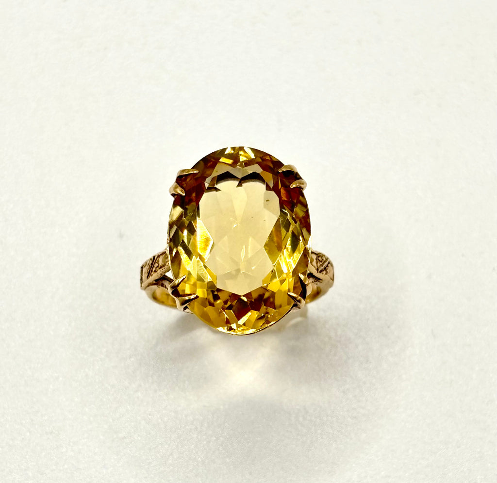 Vintage 1963 William Greenwood Gold Citrine Cocktail Ring