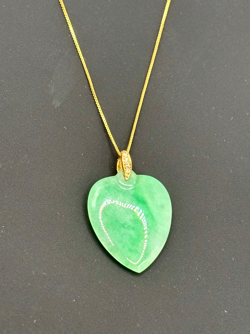 Natural Untreated Jadeite Jade Heart Pendant Diamonds 14K Gold GCS Certified