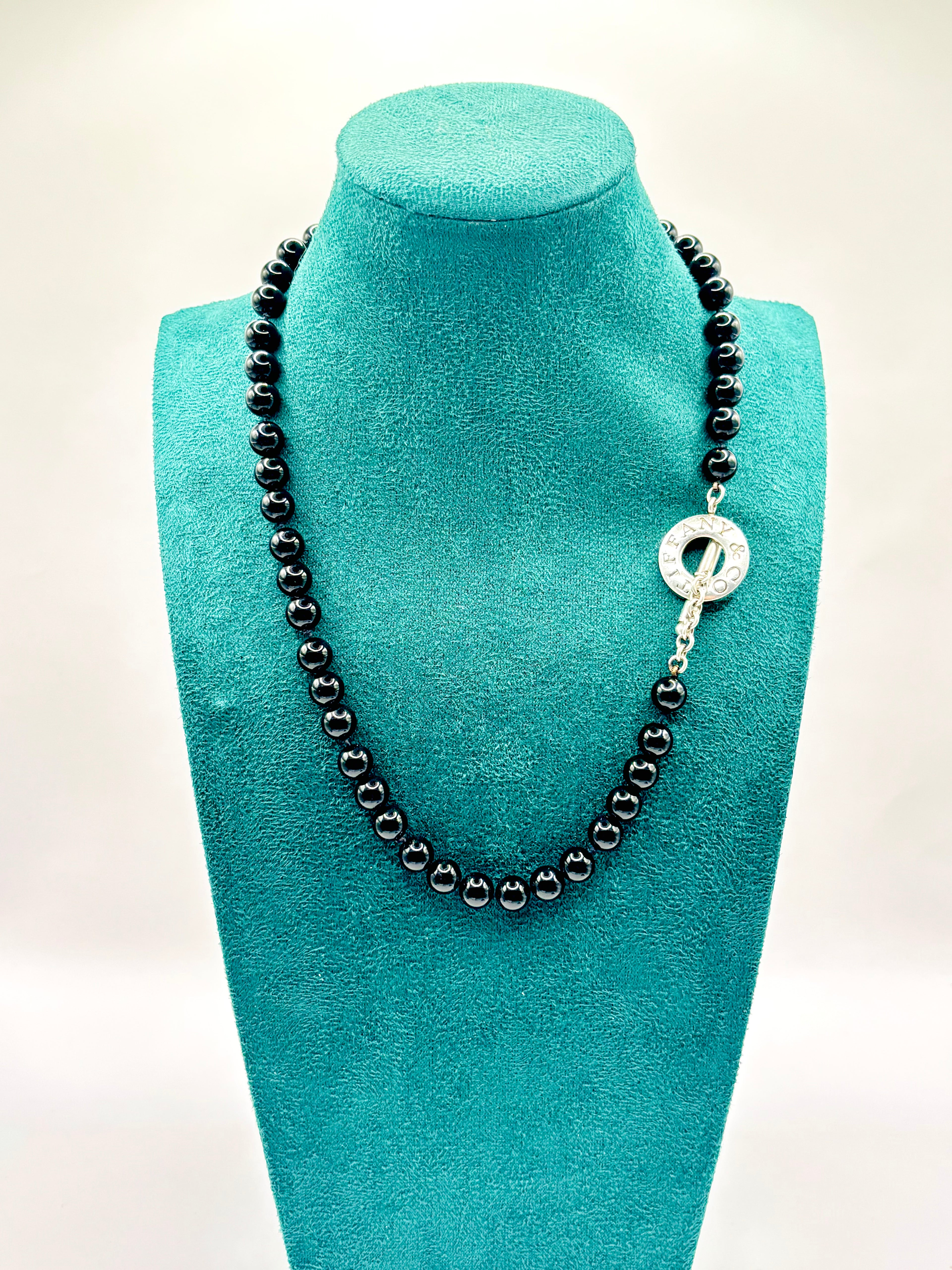 Tiffany & Co. 8mm Black Onyx Bead Necklace in Sterling Silver