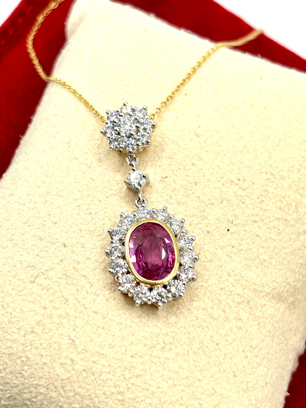 Natural Pink Sapphire Diamond Necklace and Ring Suite, GCS Certified