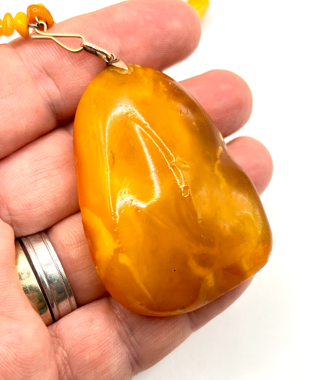 Vintage Baltic Amber Statement Necklace with Large Freeform Pendant, 9K Gold, Circa 1970