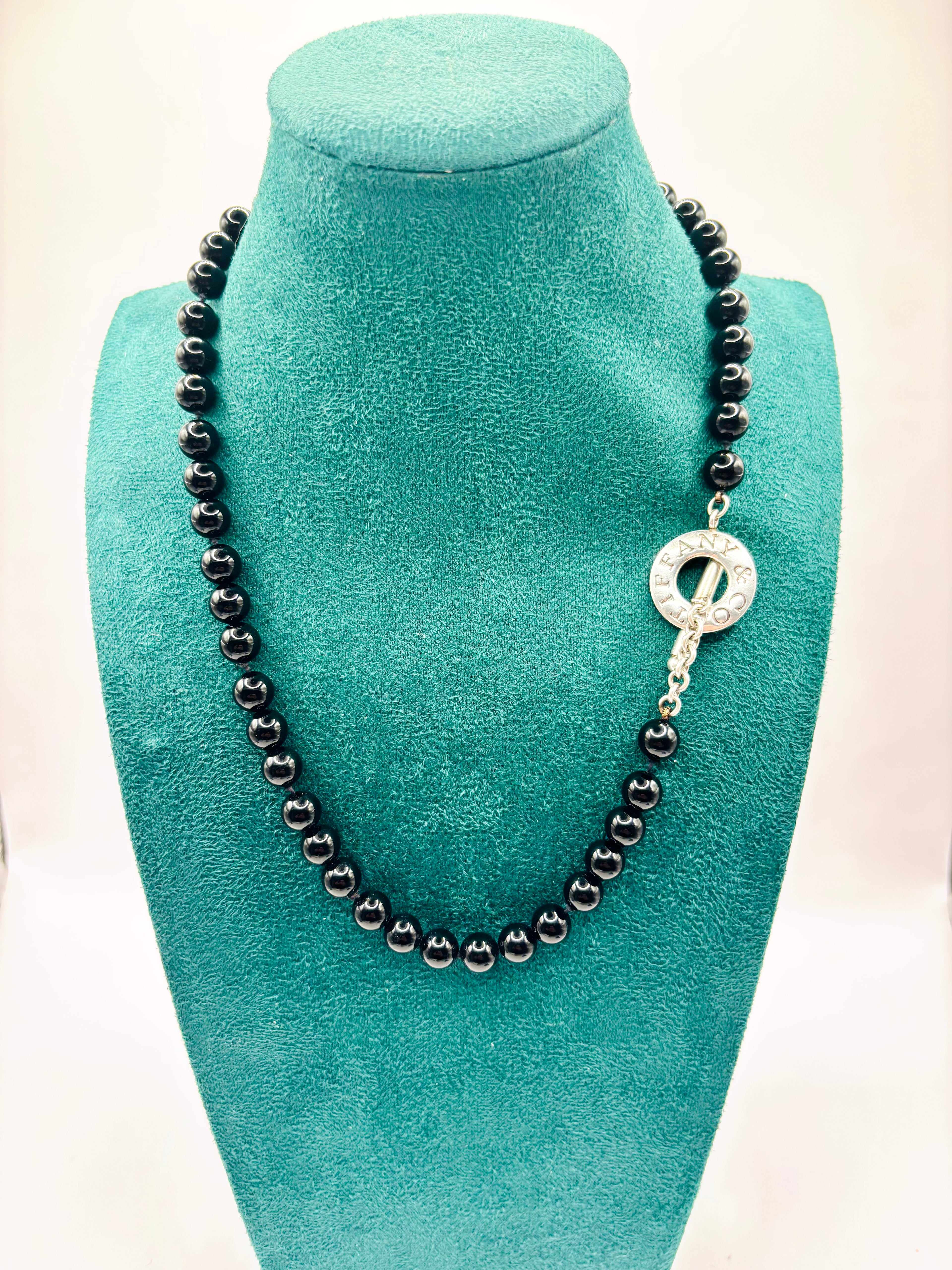 Tiffany & Co. 8mm Black Onyx Bead Necklace in Sterling Silver