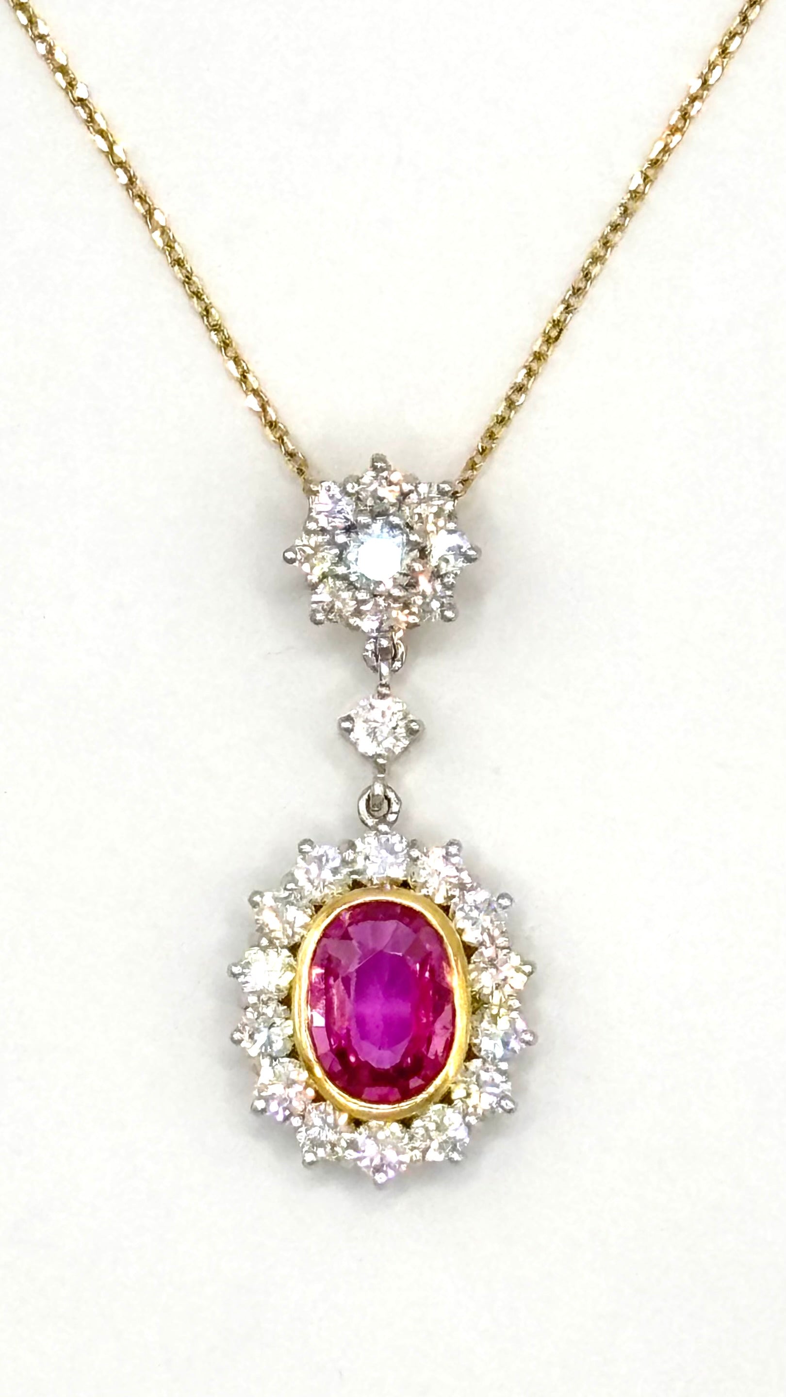 Natural Pink Sapphire Diamond Necklace and Ring Suite, GCS Certified