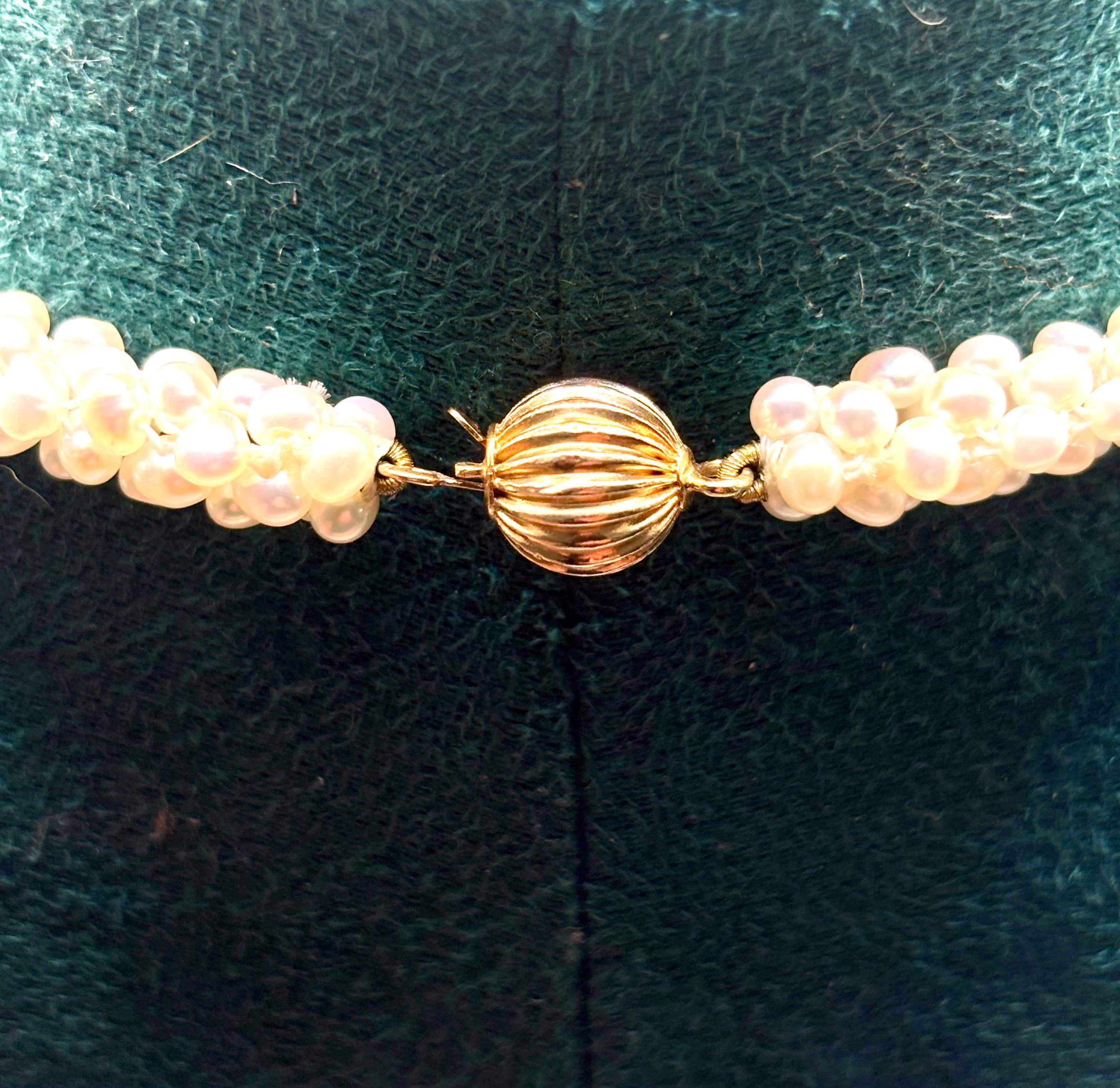 Pearl Necklace with Gold Multi-Strand Freshwater Pearls Large Mother of Pearl Gold Mounted Pendant