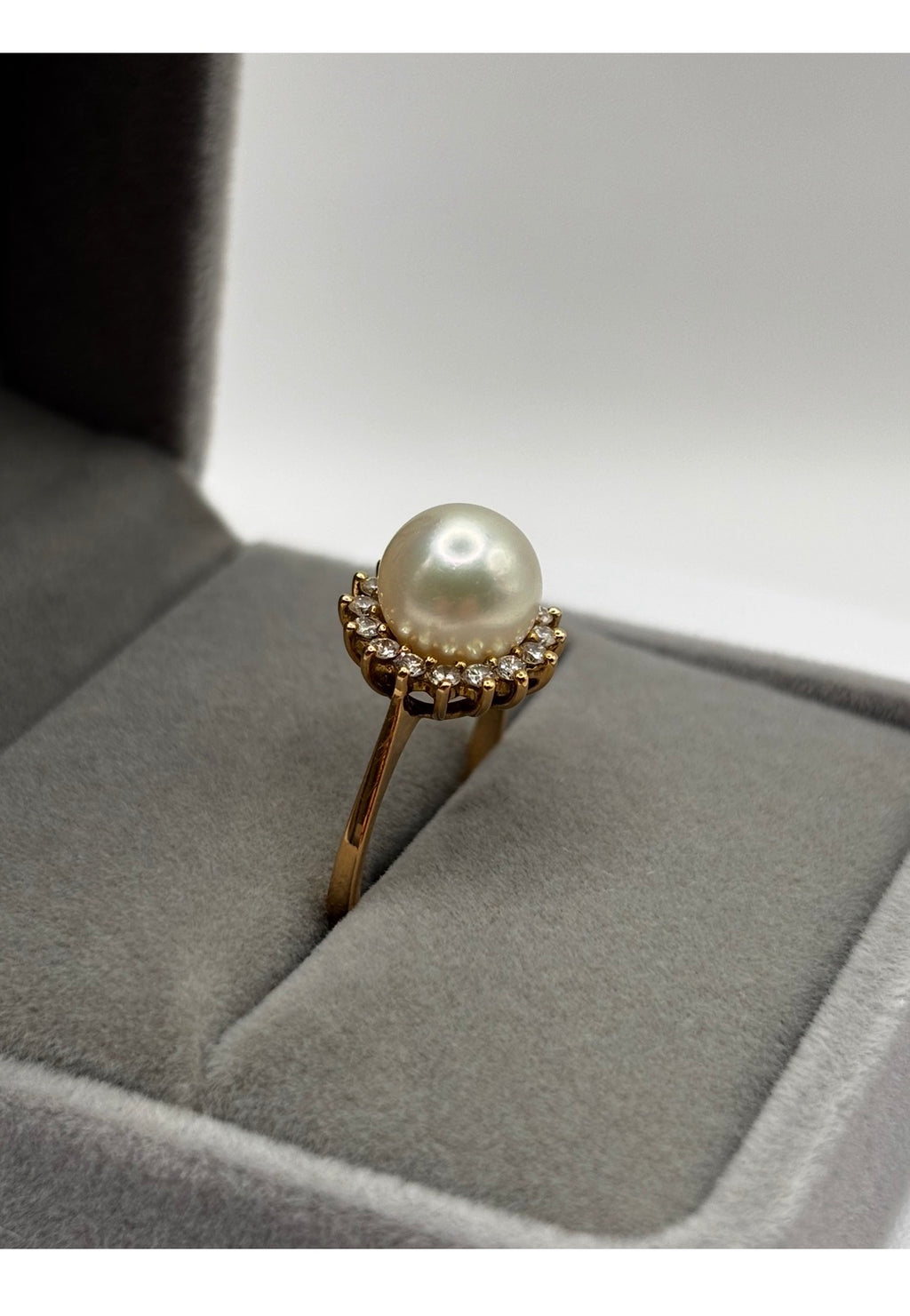Vintage Pearl and Diamond Cluster Ring, 8mm Pearl, 18ct Gold, London 1987