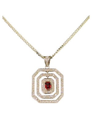 RED RUBY & DIAMONDS Pendant Handcrafted in 18K White Gold